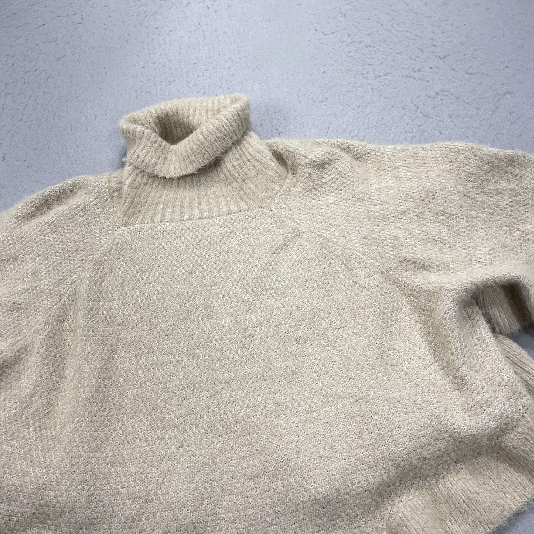 Anthropologie VINTAGE Anthropologie Womens Sweater Caped Poncho Turtleneck One Size Beige Oversized Knit Size ONE SIZE - 3 Thumbnail