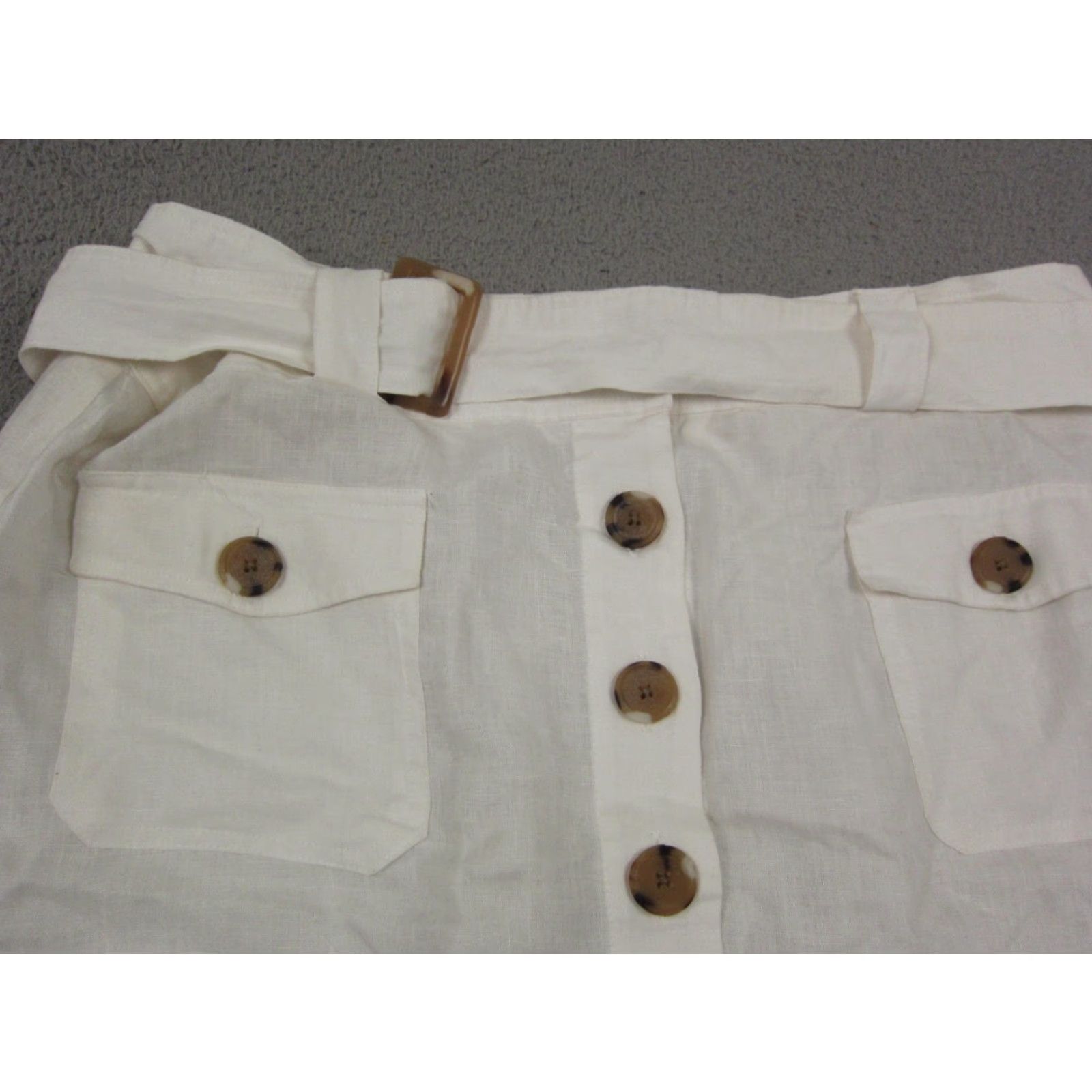 Vintage VINTAGE Autograph Skirt Womens 14 White Linen Button Front Pockets 90s City Knee Length A-Line Casual Summer Womens Size 36" / US 14 / IT 50 - 4 Thumbnail