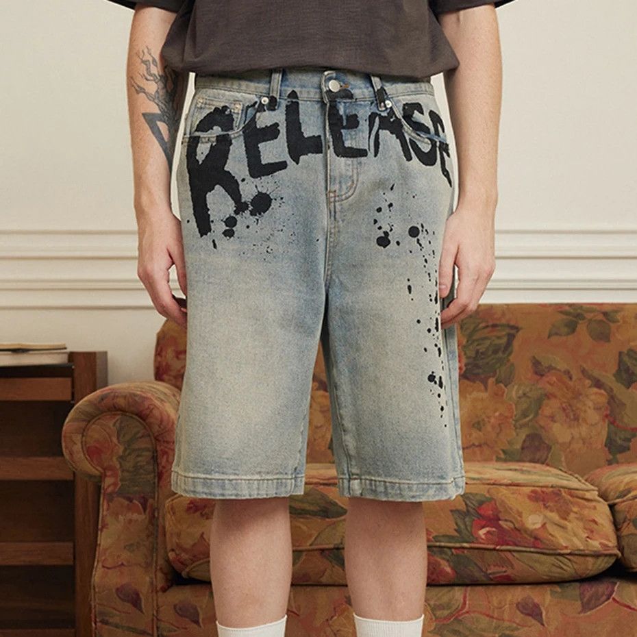 Japanese Brand Graffiti Paint Vintage Washed Jorts Size US 33 - 4 Thumbnail