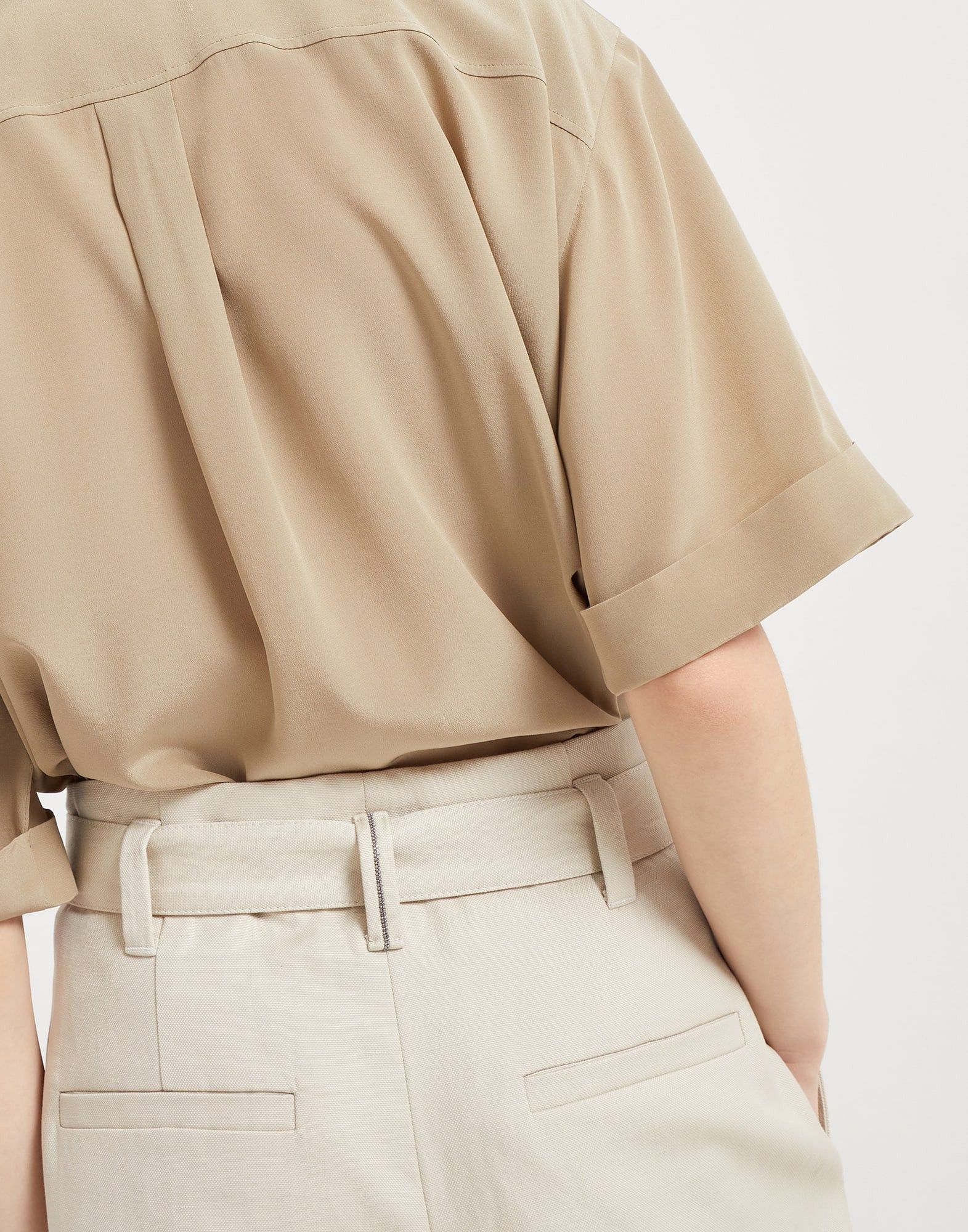 Brunello Cucinelli o1la1rc1a0326 Cotton and Linen Cigarette Trousers in Beige Size 26" / US 2 / IT 38 - 3 Thumbnail