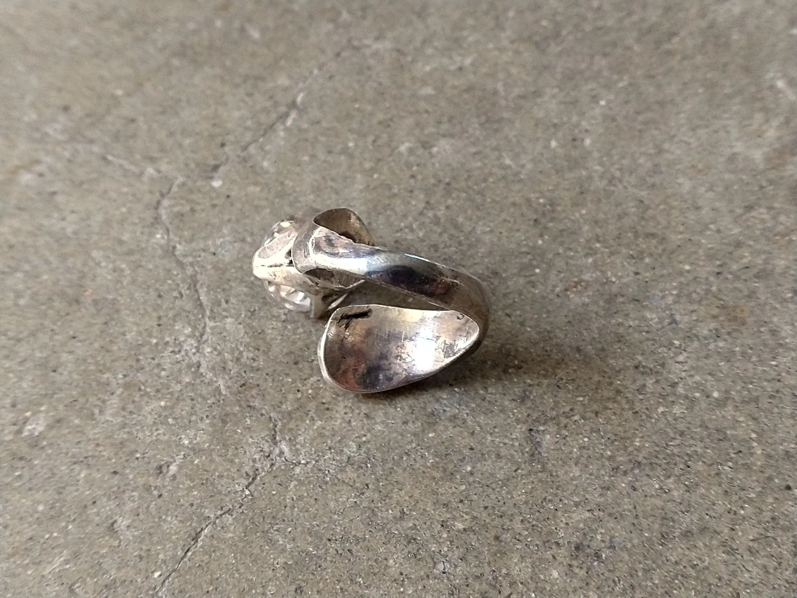 Sterling Silver Vintage Sterling Silver Ring Size 8 Modern Clear CZ Size ONE SIZE - 5 Thumbnail