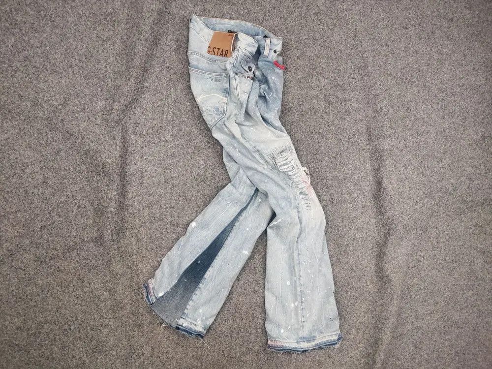 G-Star G star raw custom denim Flared le Grand Bleu peint Jeans Y2K Size US 33 - 1 Thumbnail