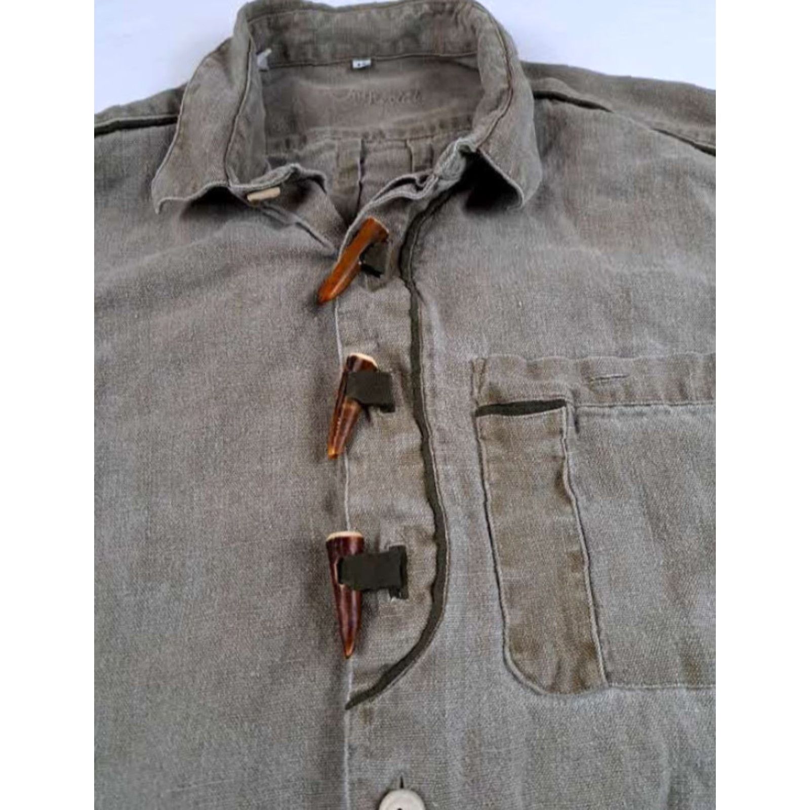Imperial VINTAGE Imperial Safari Shirt Men 43 Button-Up Long Sleeve Canvas-Cotton Tan Buffalo Bone Button Size US XL / EU 56 / 4 - 4 Thumbnail