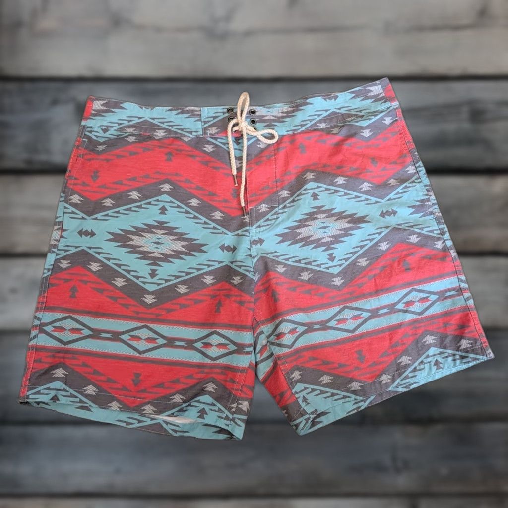 Faherty Faherty Brand Men’s Drawstring Board Shorts 36 Aztec Geometric Multicolor Lightweight Bottom Mens Size US 36 / EU 52 - 1 Thumbnail