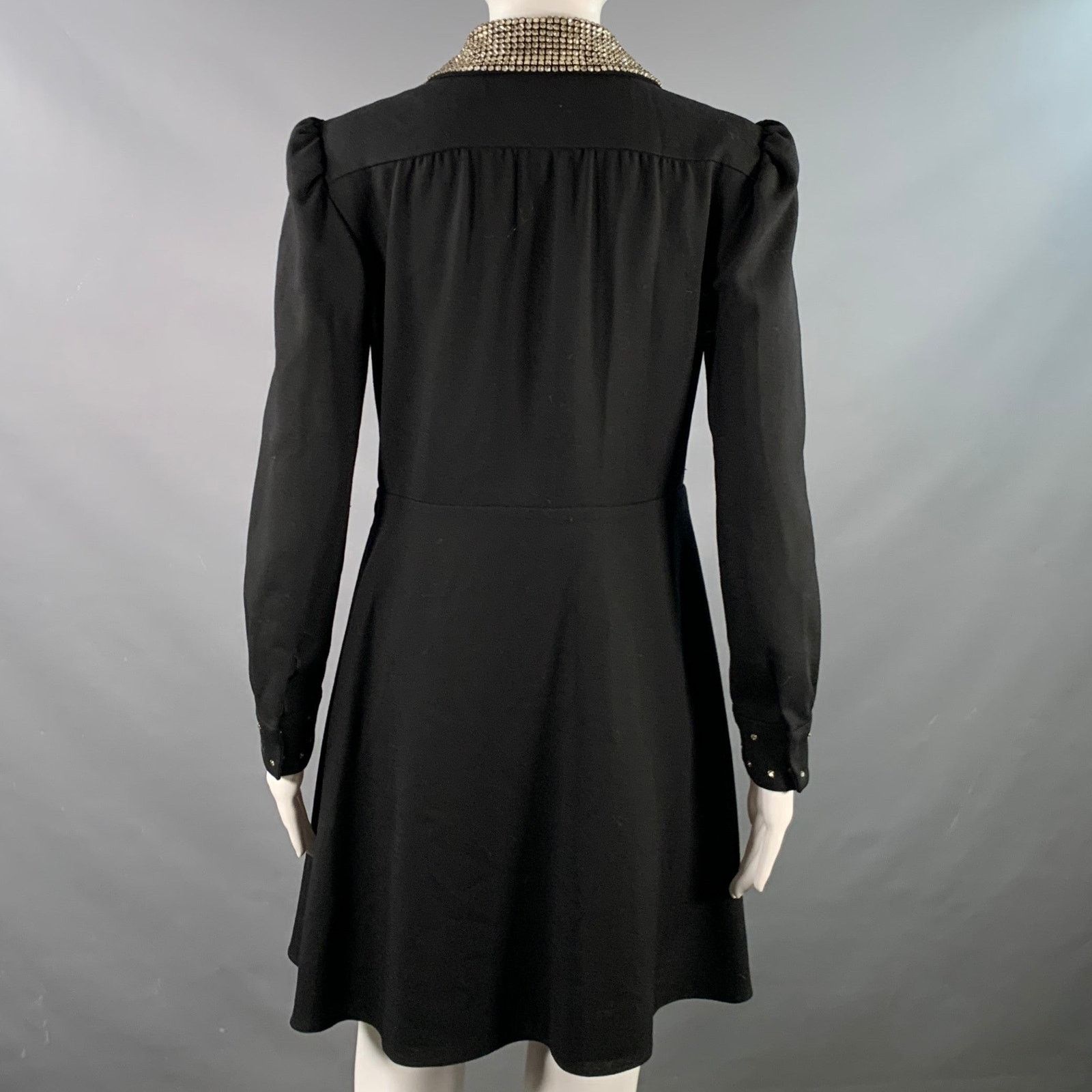 Saint Laurent Paris Size 8 Black Gold Wool Crepe Rhinestones Long Sleeve Dress Size M / US 6-8 / IT 42-44 - 5 Thumbnail