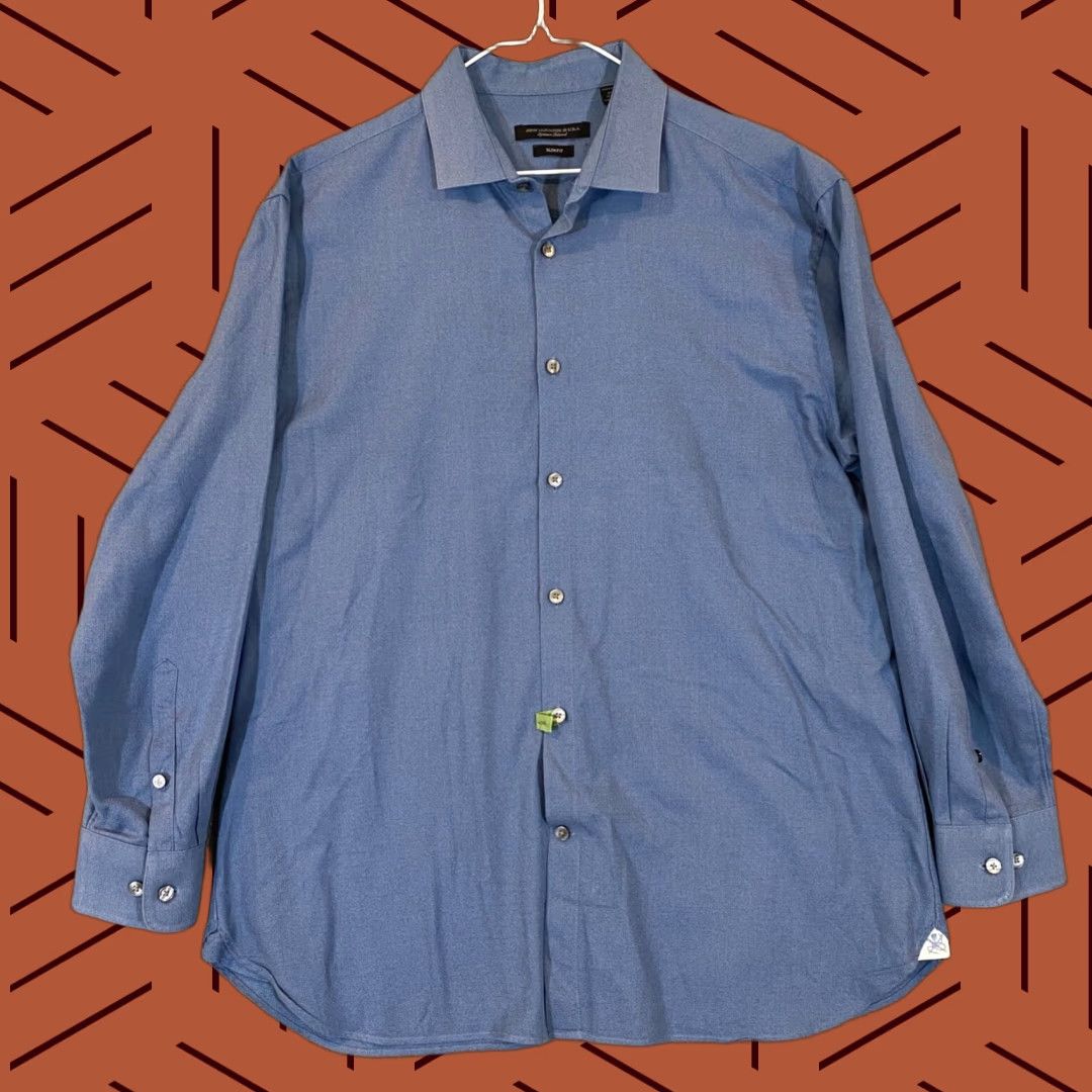 John Varvatos John Varvatos Shirt Mens 16.5 32/33 Slim Fit Button-Up Blue L/S Collared Dress Top USA Men Slim Casual Business Workwear Shirt Size US XL / EU 56 / 4 - 1 Thumbnail