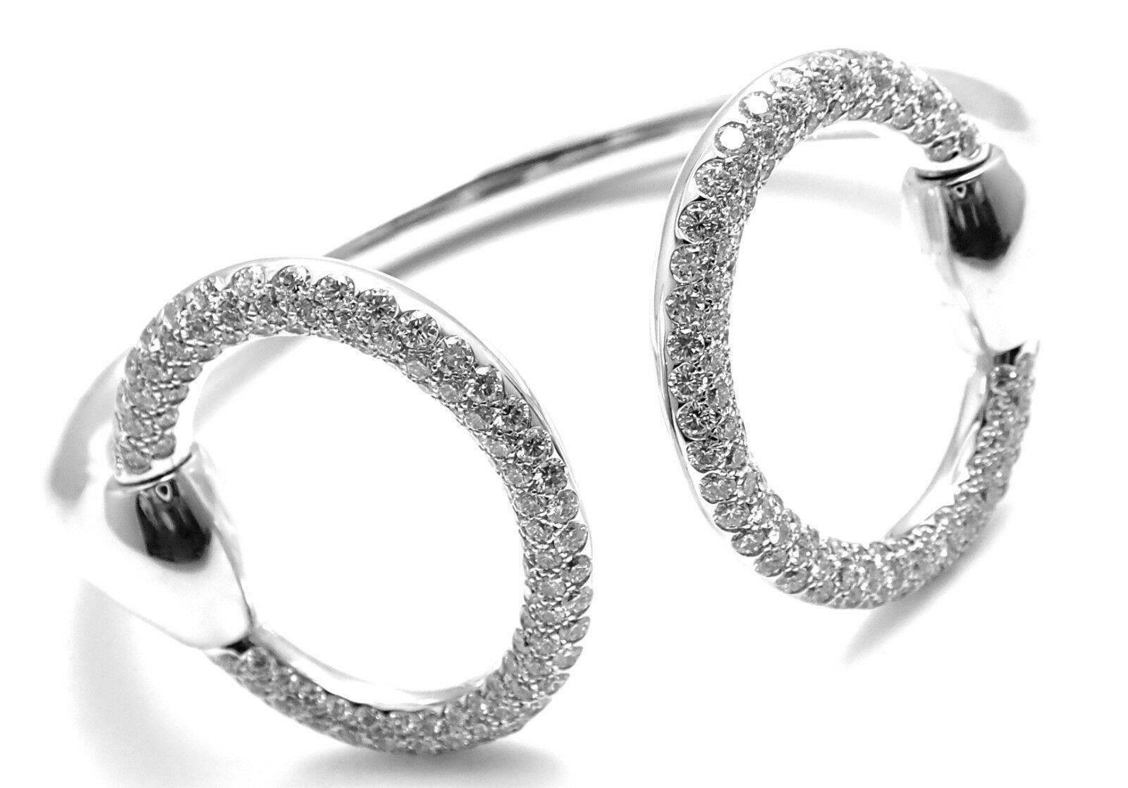 18K White Gold Diamond Horsebit Cuff Bangle Bracelet