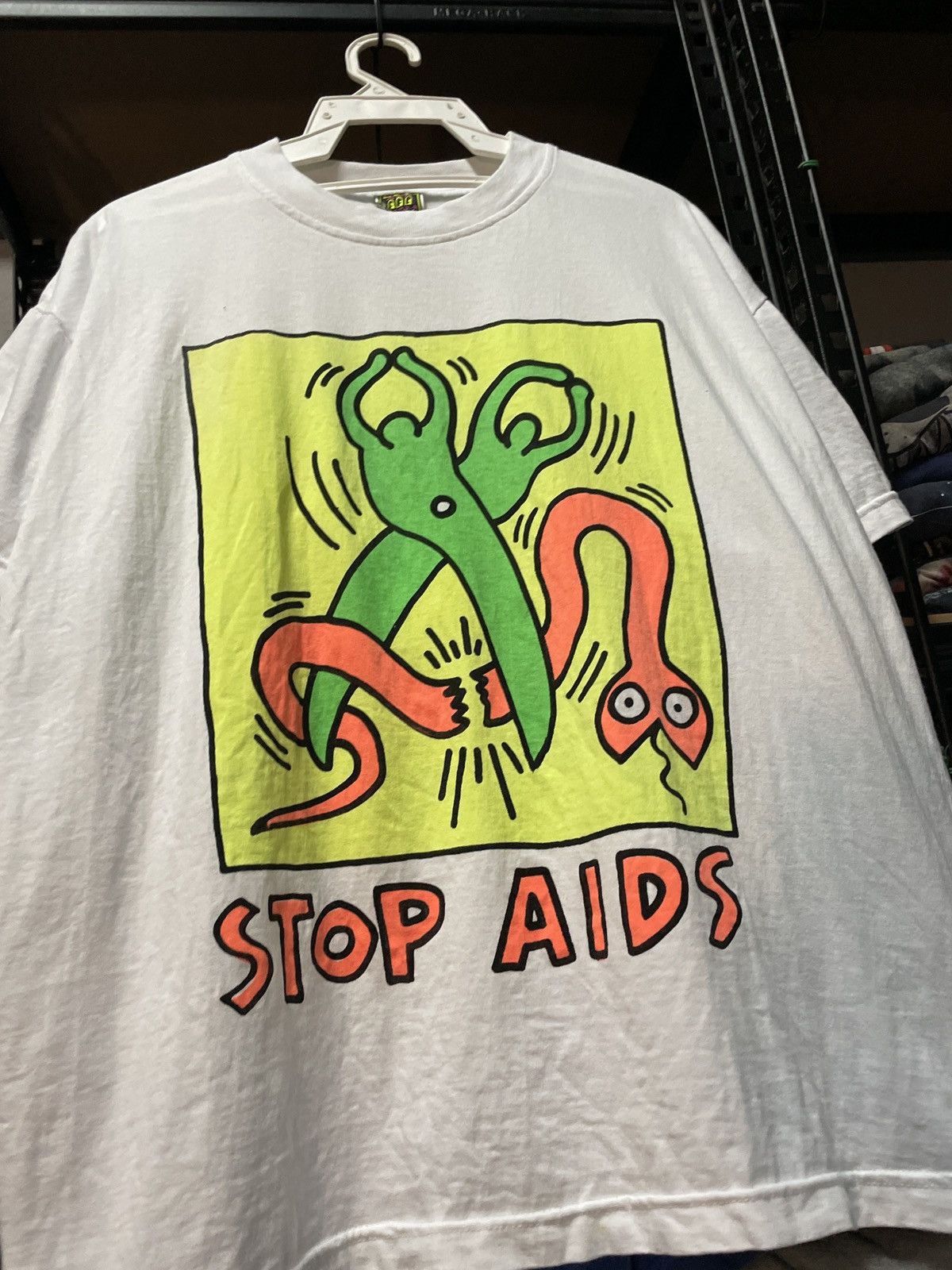 Keith Haring × Vintage Keith Haring Stop AIDS Art Tshirt Size US L / EU 52-54 / 3 - 5 Thumbnail