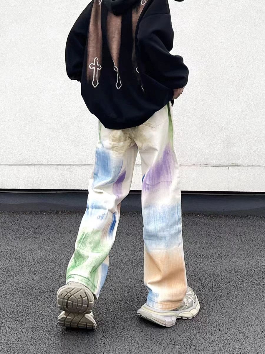 Japanese Brand × Jean High street graffiti wide leg design draped jeans Size US 31 - 2 Thumbnail
