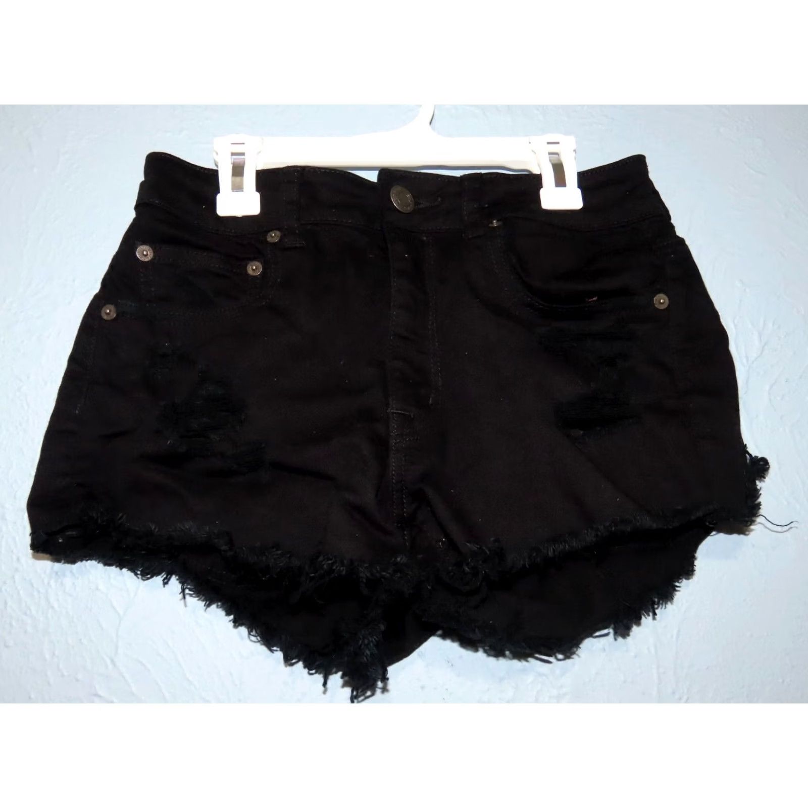 American Eagle Outfitters American Eagle High Rise Black Distressed Cut Off Ragged Womens 6 Shorts Size 28" / US 6 / IT 42 - 3 Thumbnail