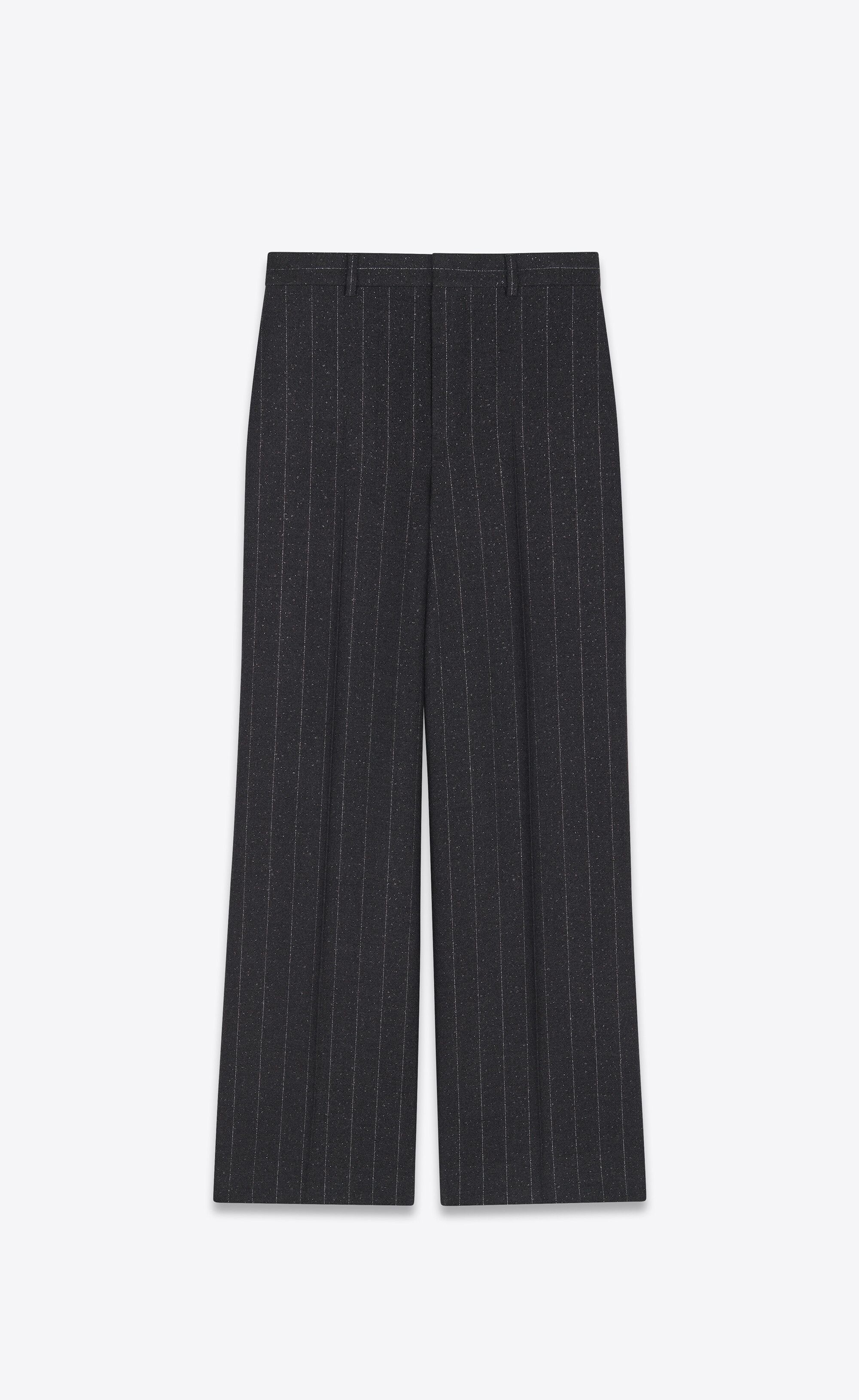 Saint Laurent Paris o1s1wg111224 Wide-Leg Pants in Pinstripe Wool in Back Size US 38 / EU 54 - 1 Thumbnail