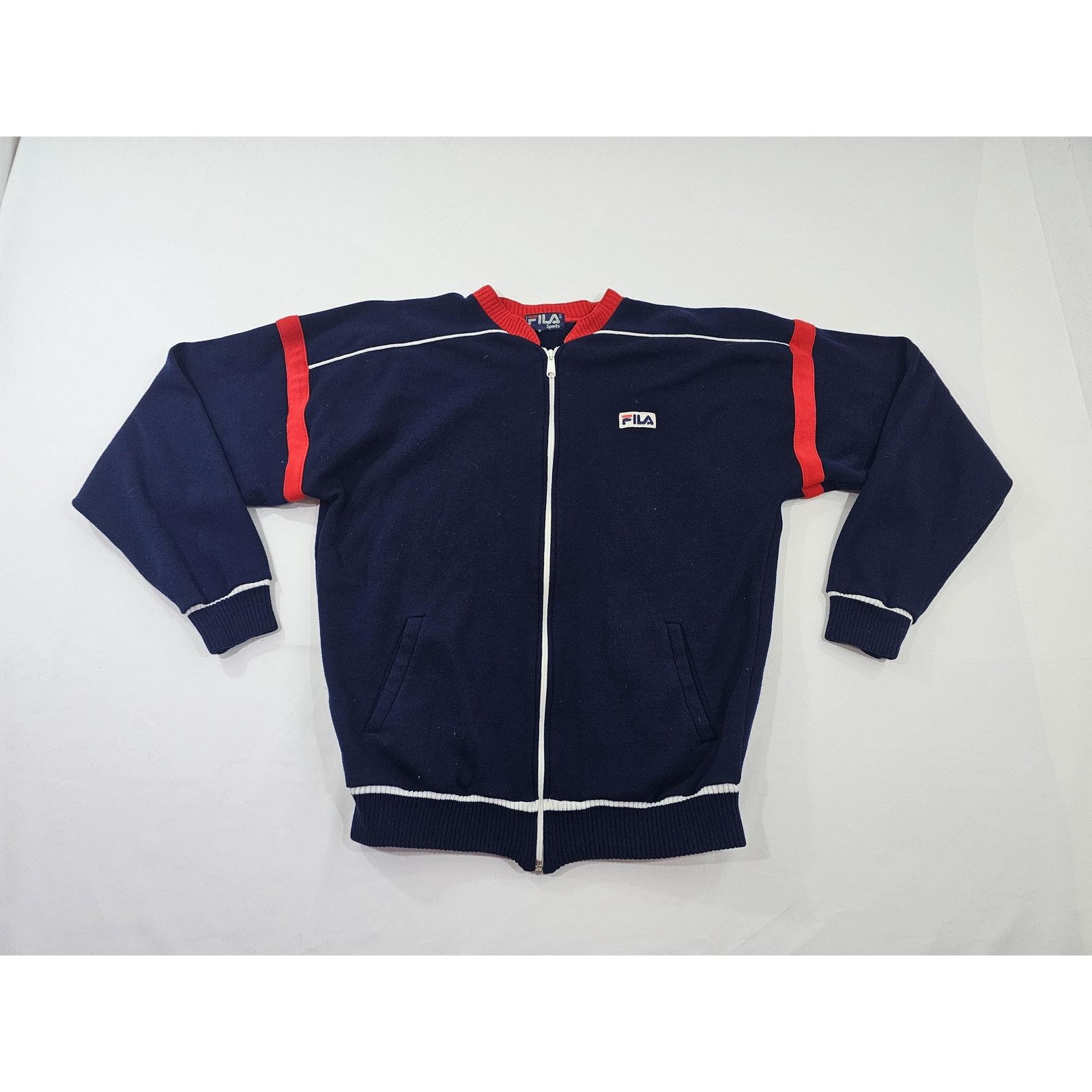 Fila 70s/80s FILA Knit Jacket, Blue, Embroidered Logo Sz L Size US L / EU 52-54 / 3 - 1 Thumbnail