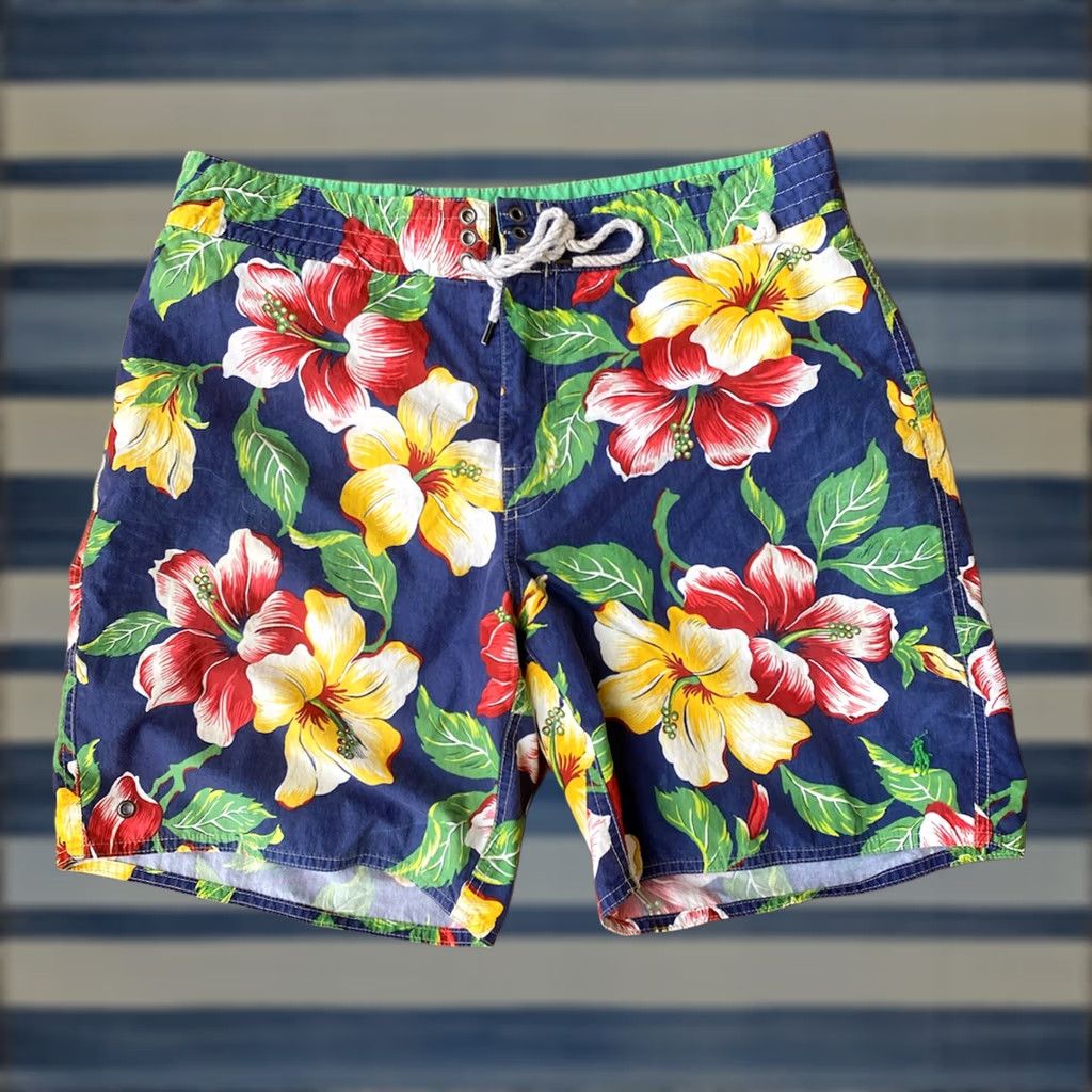 Polo Ralph Lauren VINTAGE Polo Ralph Lauren Hibiscus Board Shorts 32 Men Blue 90s Designer Swimwear Board Shorts Size US XS / EU 42 / 0 - 1 Thumbnail