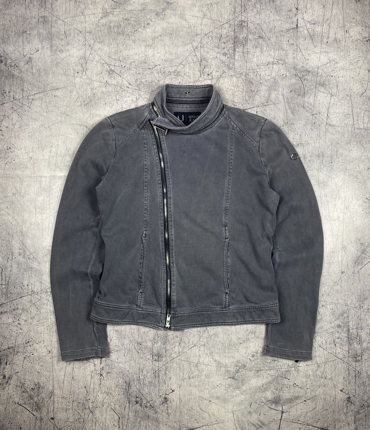 Armani Armani Jeans Grey Asymmetrical Biker Motorcycle Jacket Y2K Size XL / US 12-14 / IT 48-50 - 2 Thumbnail