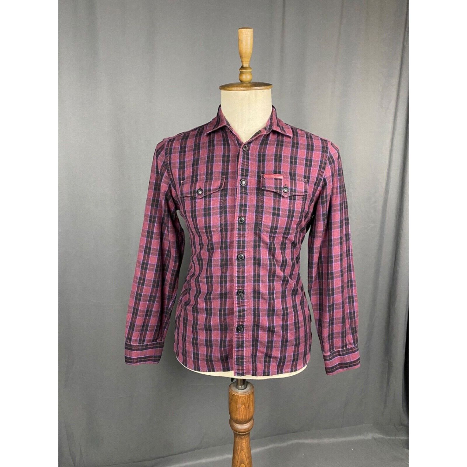 Burberry Burberry Men's Purple Checked Wool Linen Shirt Size S Size US L / EU 52-54 / 3 - 1 Thumbnail