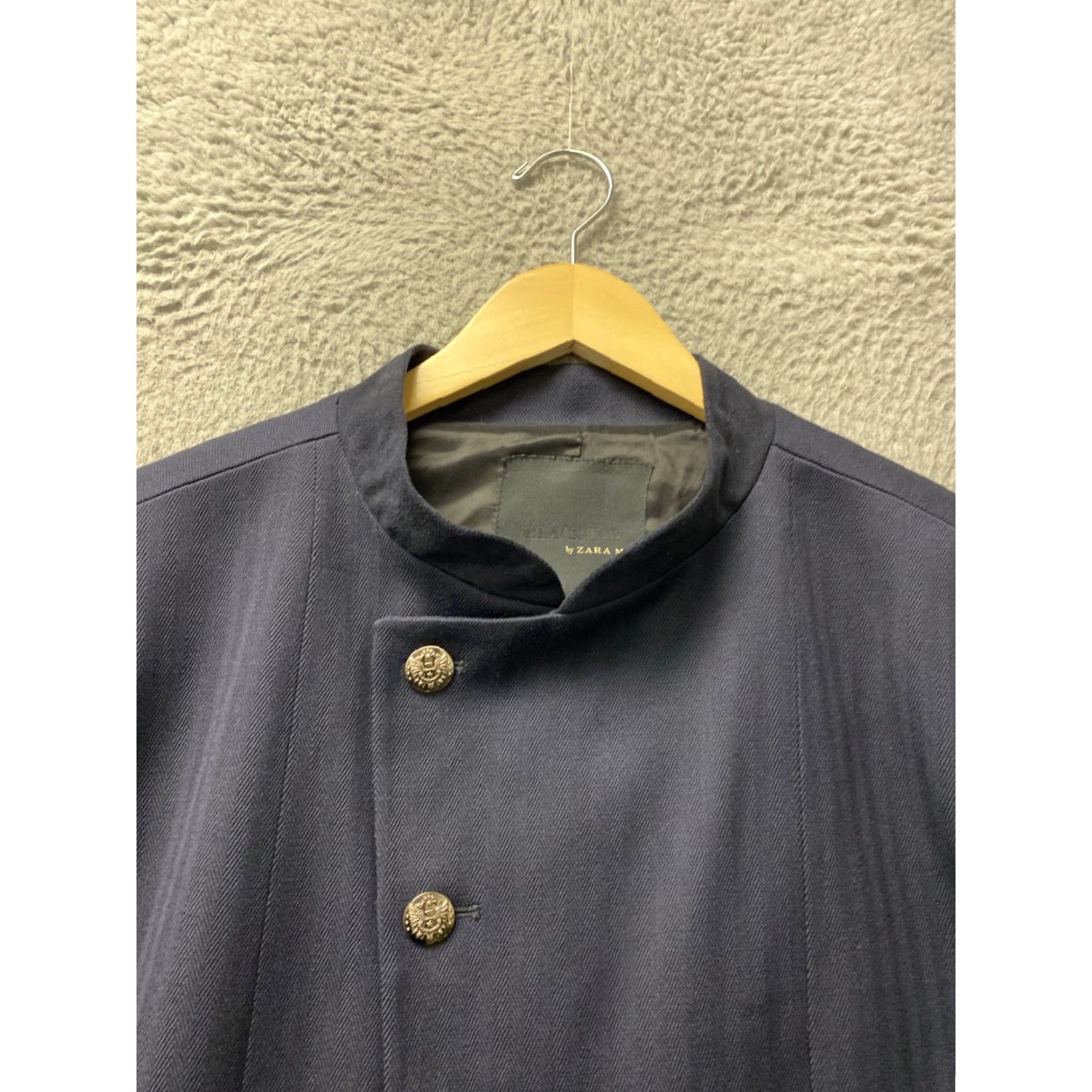 Zara Zara Man Blazer Jacket Navy Blue Slim Fit 42 Textured Tweed Notch Lapel Six-Button Front Single-Breasted Sports Coat Mens Size 42 Size 42R - 4 Thumbnail