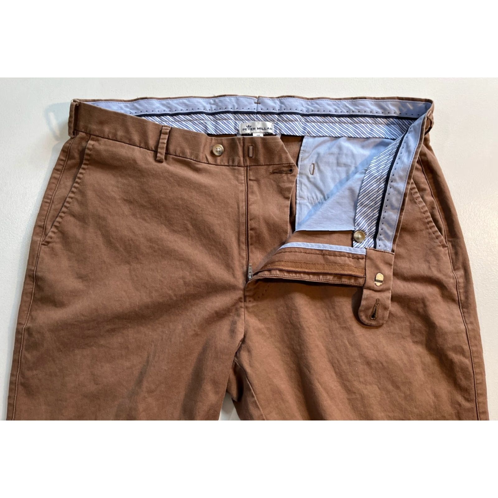 Peter Millar Peter Millar Men’s Flat Front Pants Twill 38x35 Brown Cotton Blend Regular Straight Chino N/A Size US 38 / EU 54 - 4 Thumbnail
