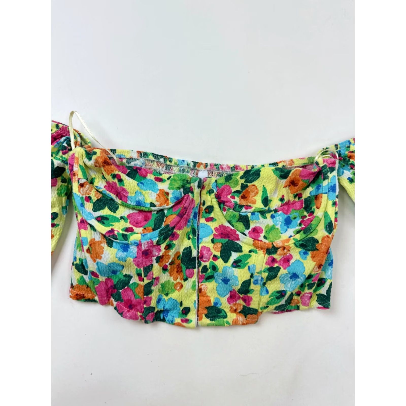 Stradivarius Stradivarius Top Womens Medium Floral Crop Off Shoulder Hook & Eye Front Size M / US 6-8 / IT 42-44 - 3 Thumbnail