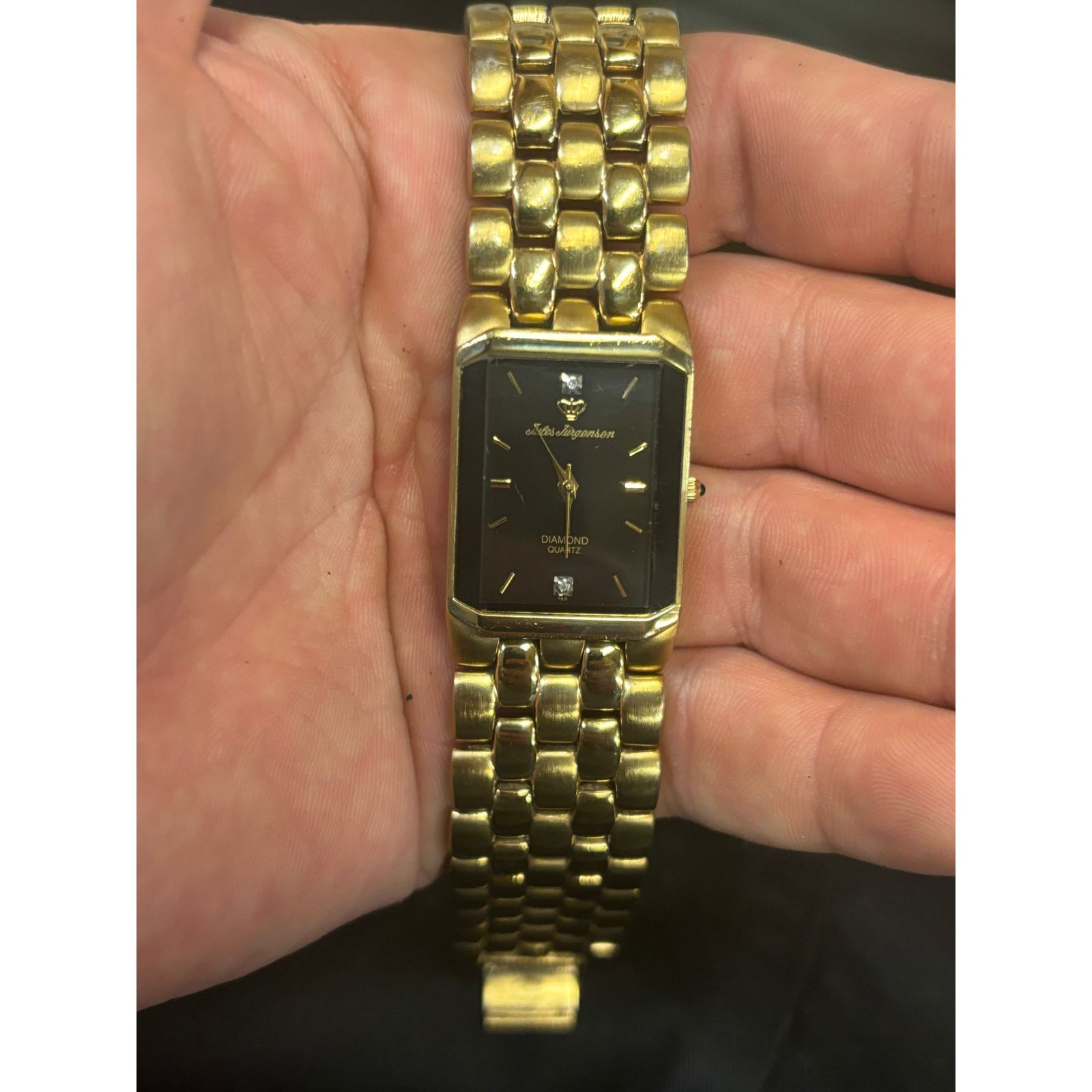 (B).Stroy Jueles Jurgensen Beveled Bezel Gold Tone Mens Watch! Size ONE SIZE - 4 Thumbnail