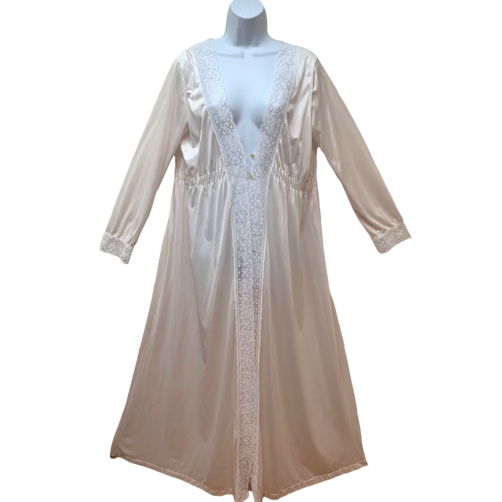 Pinko Vintage Pale Pink Lace Silky Satin Nylon Peignoir Robe Fit L User: Vintage Pale Pink Lace Silky Satin Nylon Peignoir Robe Fit L Size ONE SIZE - 2 Thumbnail