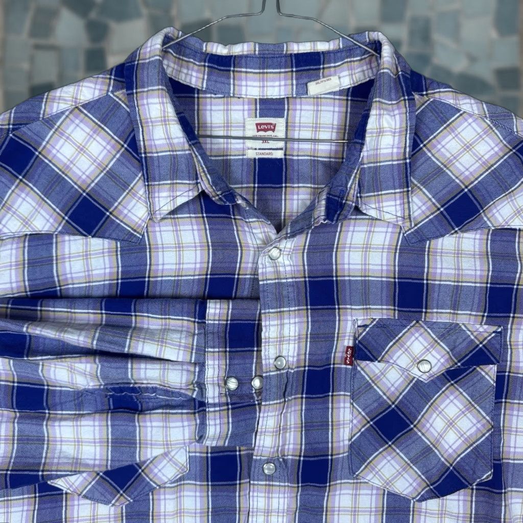 Levi's Levi's Pearl Snap Shirt Mens 3XL Plaid Flannel Colorful Western Rockabilly Rodeo Button-Up 58in Chest Mens Clothing Size US XXL / EU 58 / 5 - 1 Thumbnail