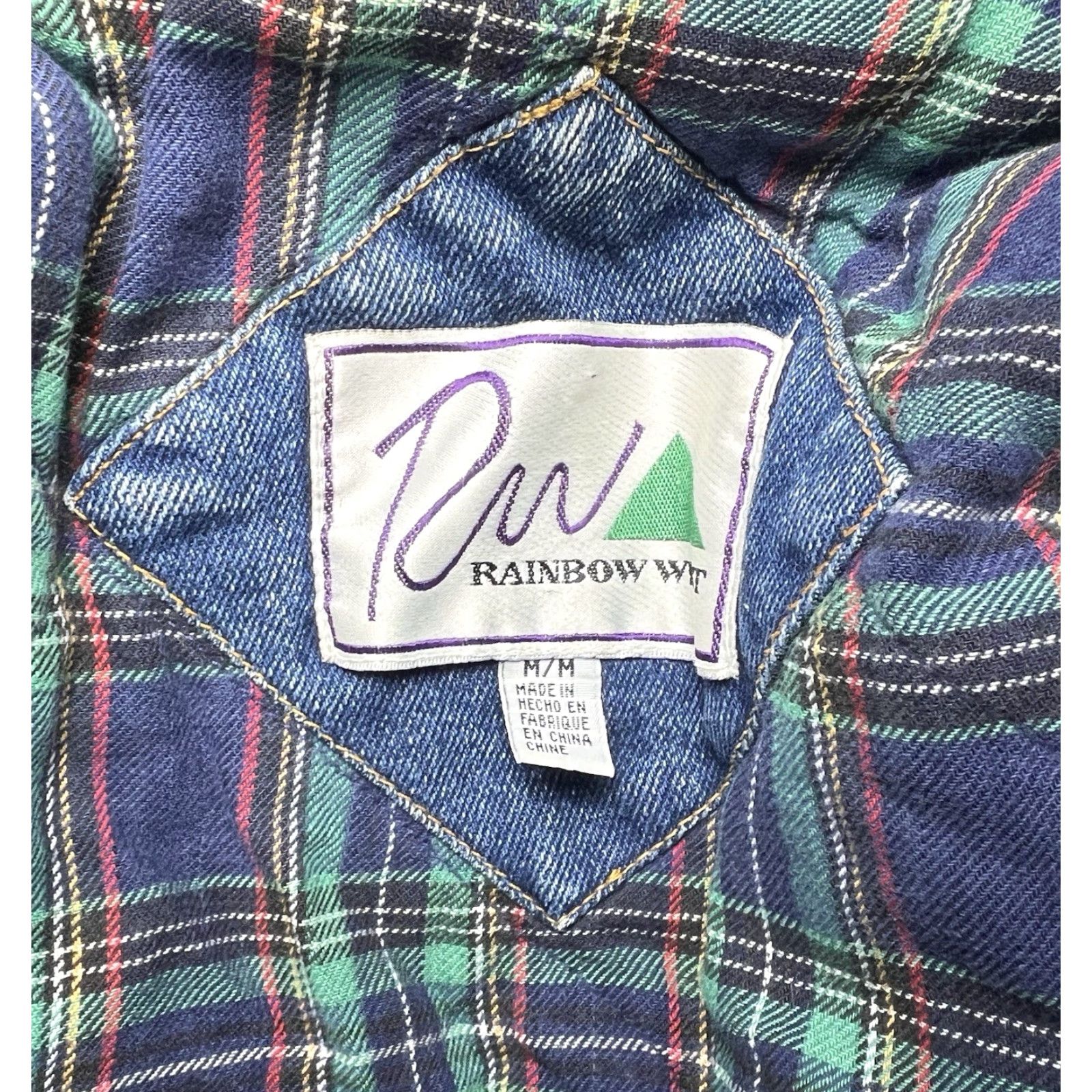 Rainbow VINTAGE Rainbow West Heavy Denim Jacket Geometric Plaid Trim Quilted Hooded Padded Pockets Unisex Adults M Blue Fall Winter Size M / US 6-8 / IT 42-44 - 6 Thumbnail