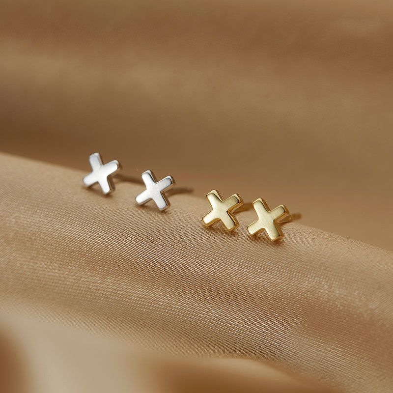 Diamond Earrings x Jewelry Cross Hip-Hop Earrings One Pairs Chrome Jewelry in Silver, Men's