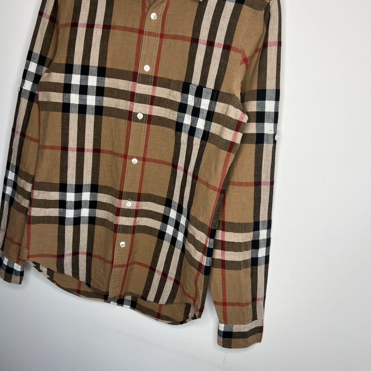 Burberry × Burberry Prorsum × Designer Burberry Nova Check Pattern Linen Shirt Brown Size US S / EU 44-46 / 1 - 3 Thumbnail
