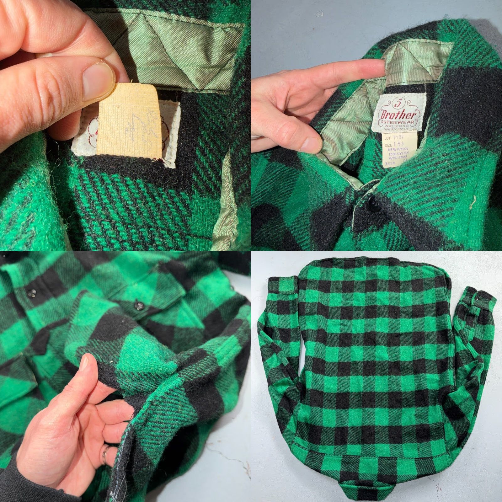 Vintage VINTAGE Five Brother Button-Down Shirt Buffalo Plaid Wool Green 1950s Rockabilly Mens L Casual Long Sleeve Flannel Size US L / EU 52-54 / 3 - 8 Thumbnail