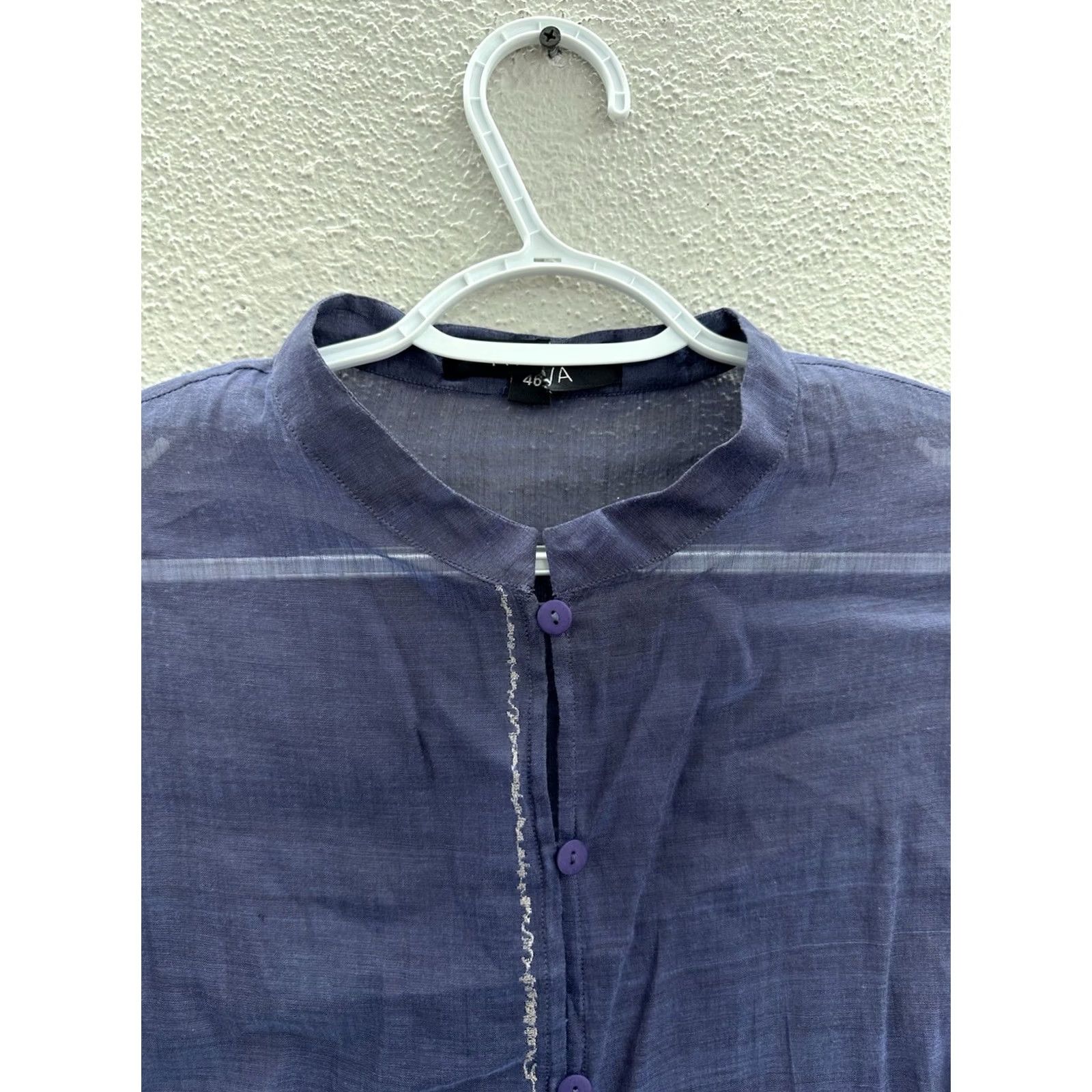 Vintage Nitva Womens Tunic Size 46 Blue Sheer Floral Button Up Long Sleeve VTG Size L / US 10 / IT 46 - 2 Thumbnail