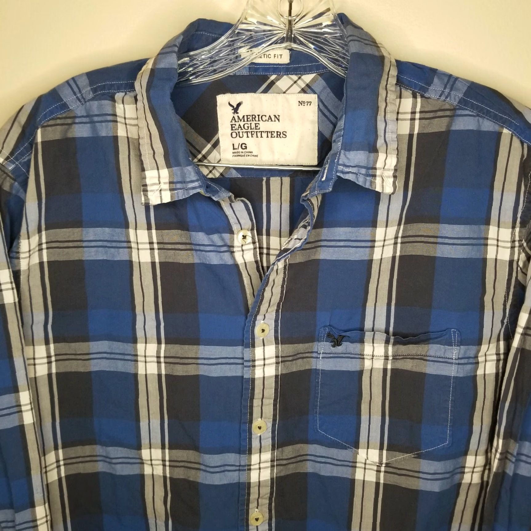 American Eagle Outfitters American Eagle Mens Blue Plaid Athletic Fit Long Sleeve Button-Up Size L Size US L / EU 52-54 / 3 - 2 Thumbnail