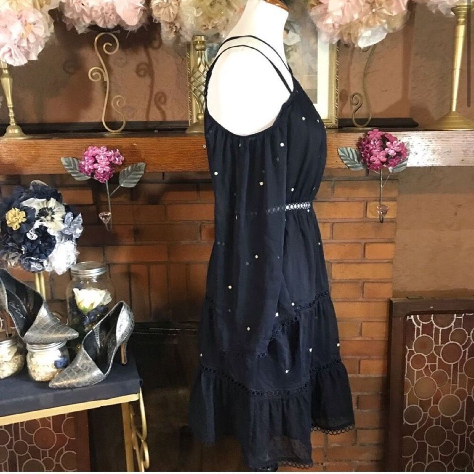 Other Aqua Navy Blue Embroidered Cold Shoulder Mini Dress | Sz S Size S / US 4 / IT 40 - 11 Thumbnail