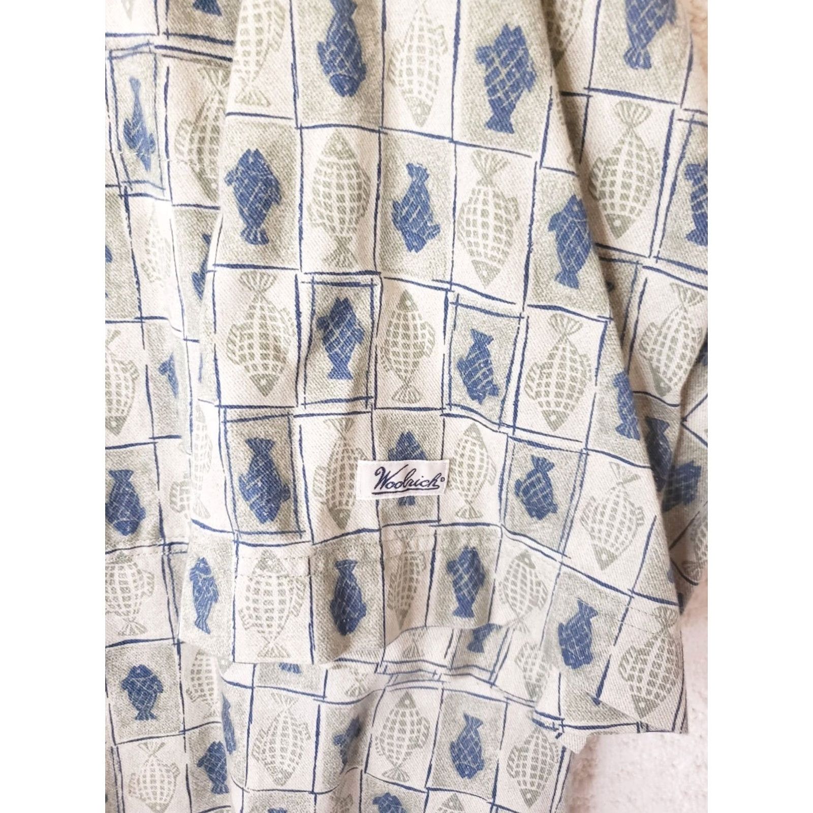 Vintage Woolrich Button-Up Shirt Men L Beige Blue Green Fish Pattern Hiking Outdoor Shirt Adults Regular Cotton Pockets 48 Chest Collar Button-Up Short Sleeve Size US L / EU 52-54 / 3 - 4 Thumbnail