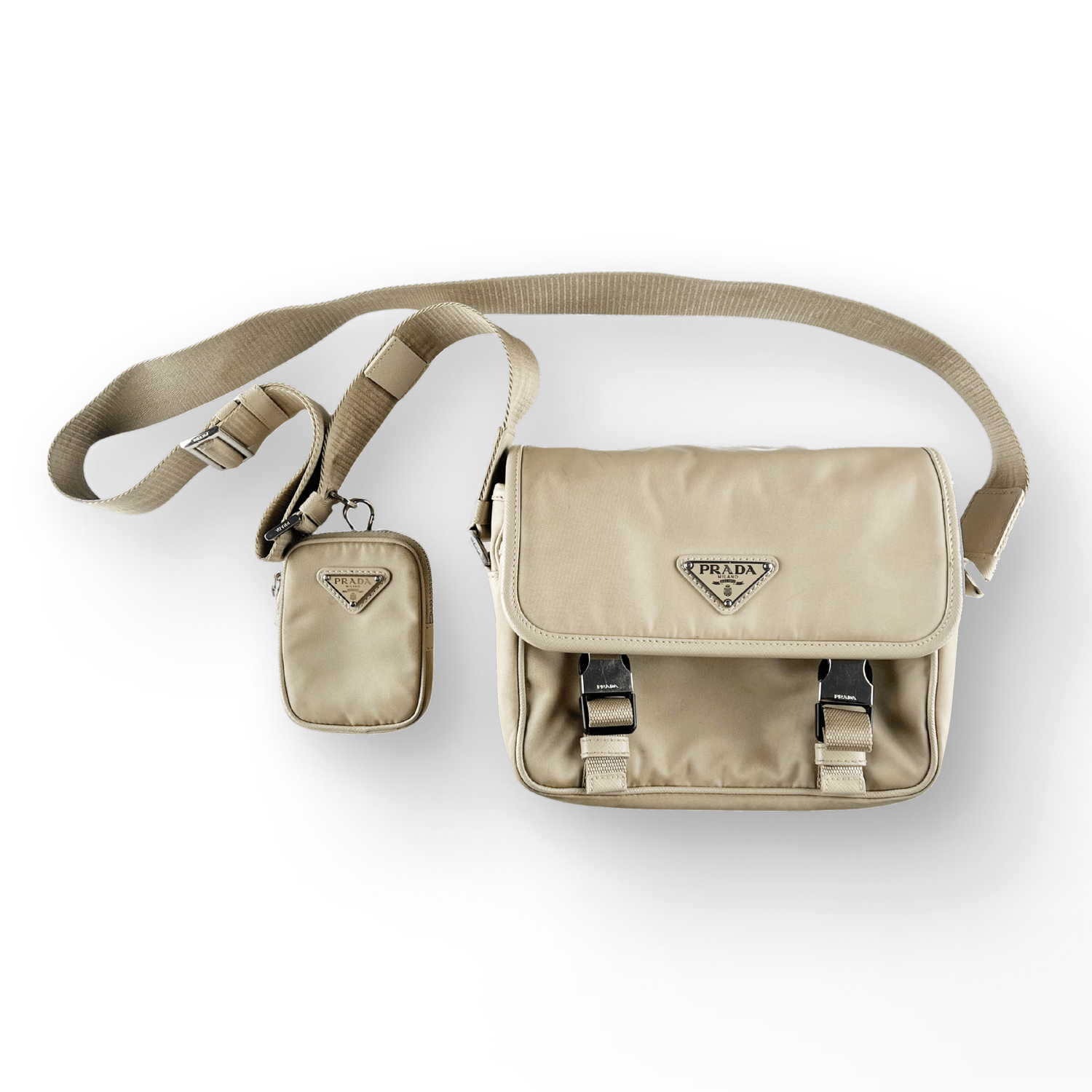 Prada Prada Re-Nylon Beige Saffiano Leather Shoulder Bag Size ONE SIZE - 2 Thumbnail