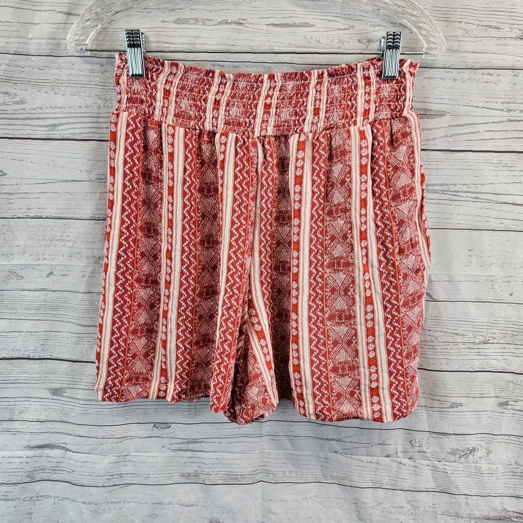 Vintage Knox Rose Womens Shorts Sz S Pink Red Smocked Waist Pockets Rayon Size 28" / US 6 / IT 42 - 2 Thumbnail