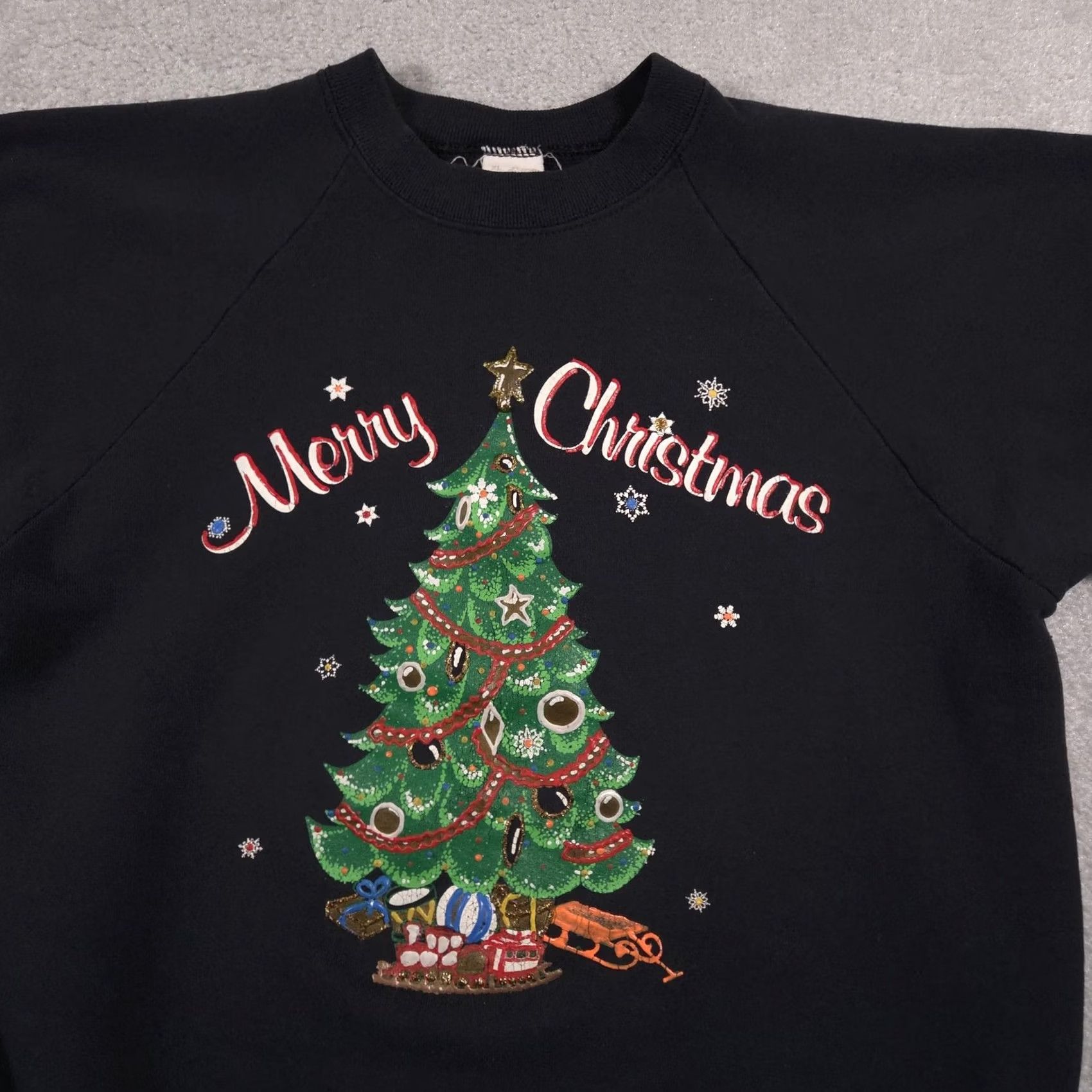 Fruit Of The Loom VINTAGE Fruit of the Loom Sweatshirt Womens XL Black Merry Christmas Tree Graphic Ugly Size XL / US 12-14 / IT 48-50 - 3 Thumbnail