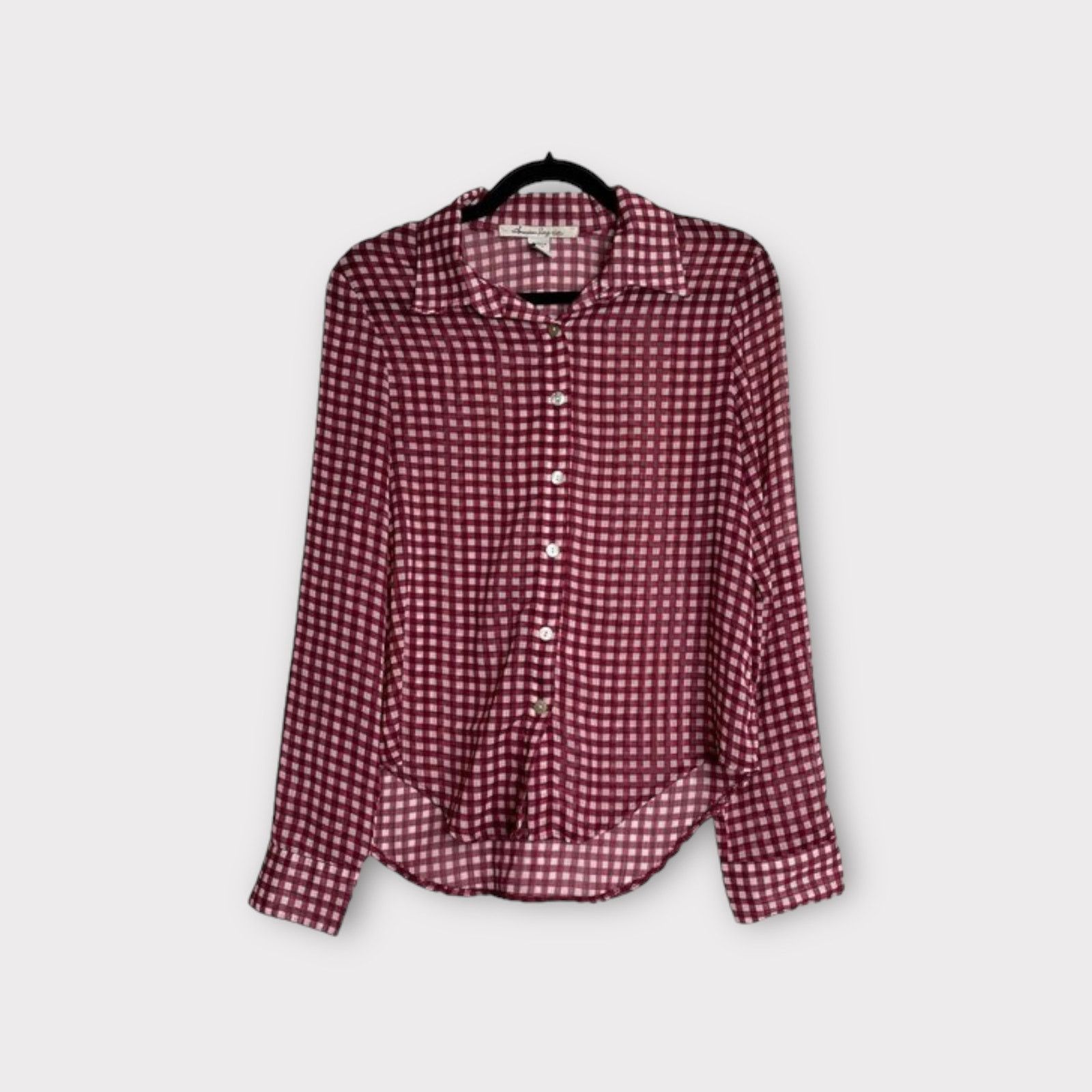 American Rag American Rag | Roll Tab Sleeve Hi Low Sheer Plaid Blouse | S Size S / US 4 / IT 40 - 4 Thumbnail