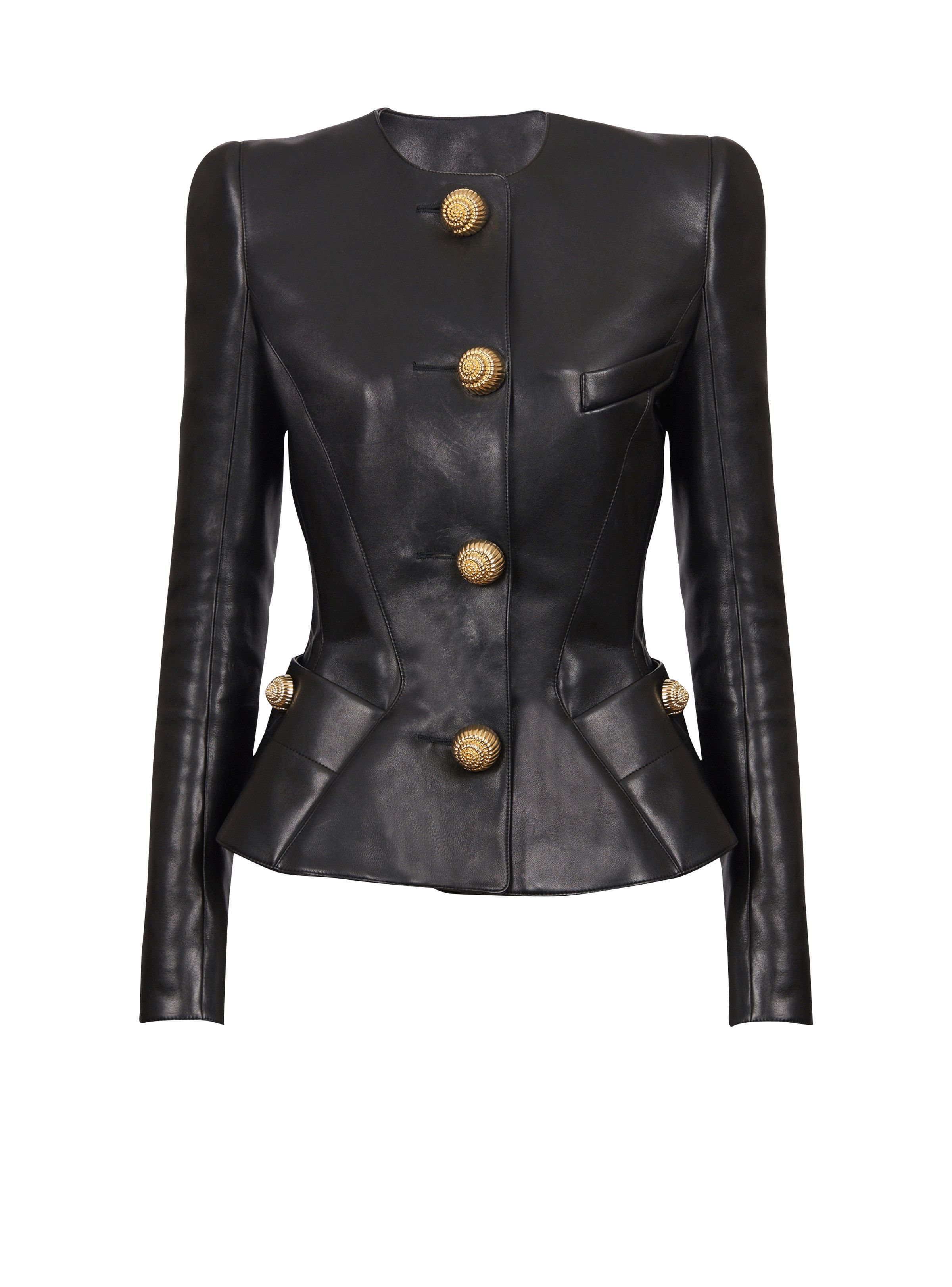 o1s1wg111025 Lambskin Leather Peplum Jacket in Black