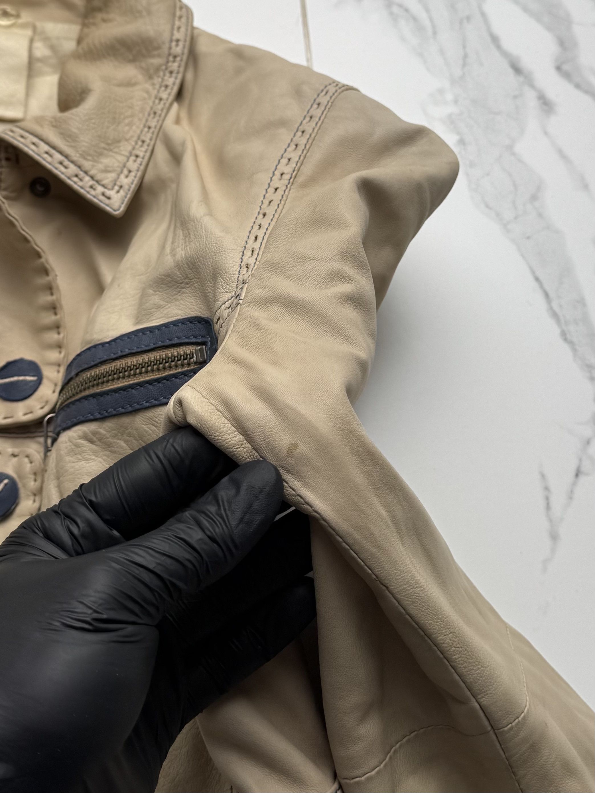 Genuine Leather Vintage Women's Beige Leather Jacket Button Up Casual Fitted Size M / US 6-8 / IT 42-44 - 8 Thumbnail