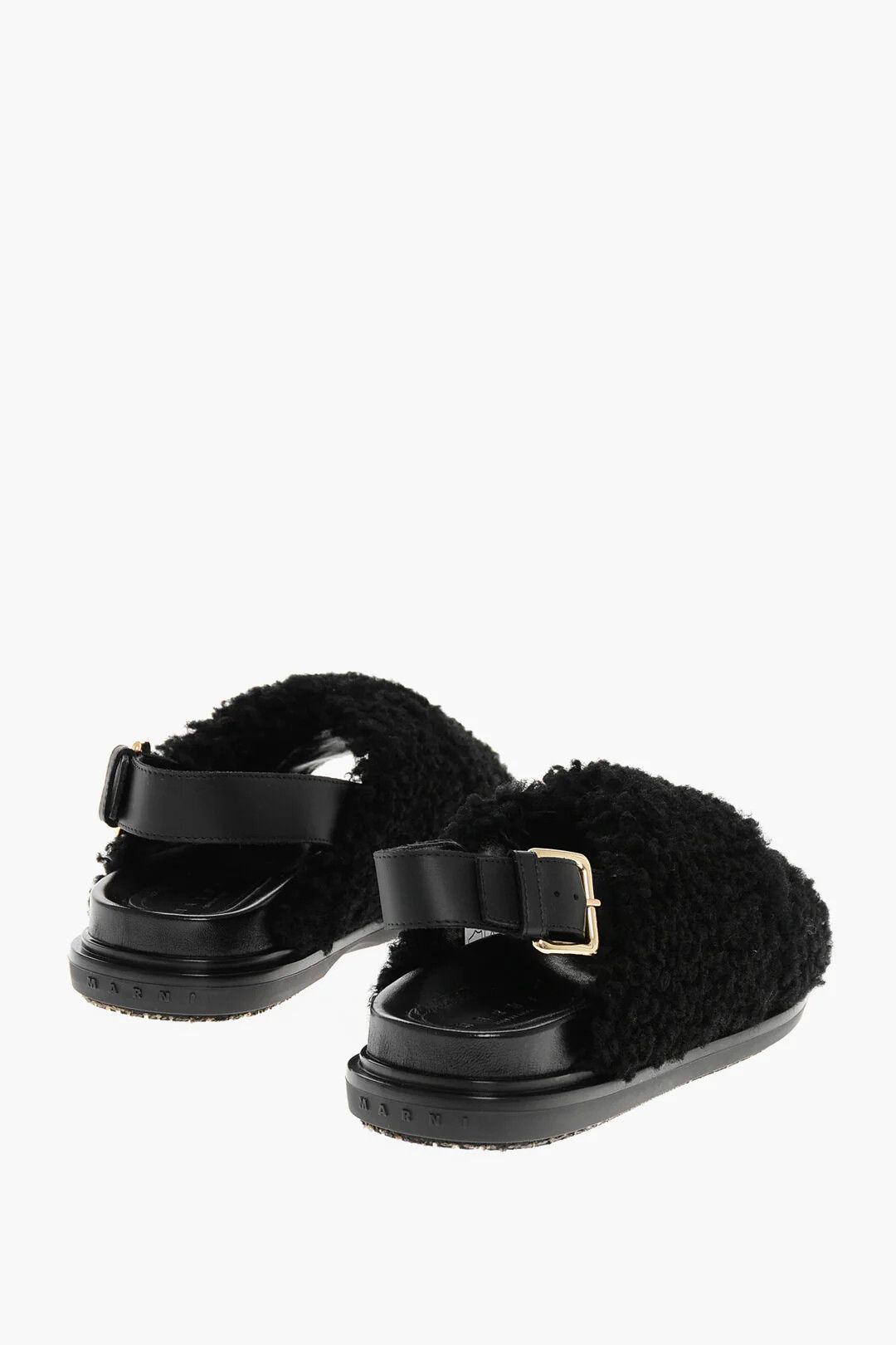 Marni og1mm0326 Shearling Slingback Sandals in Black Size US 8.5 / IT 38.5 - 2 Thumbnail