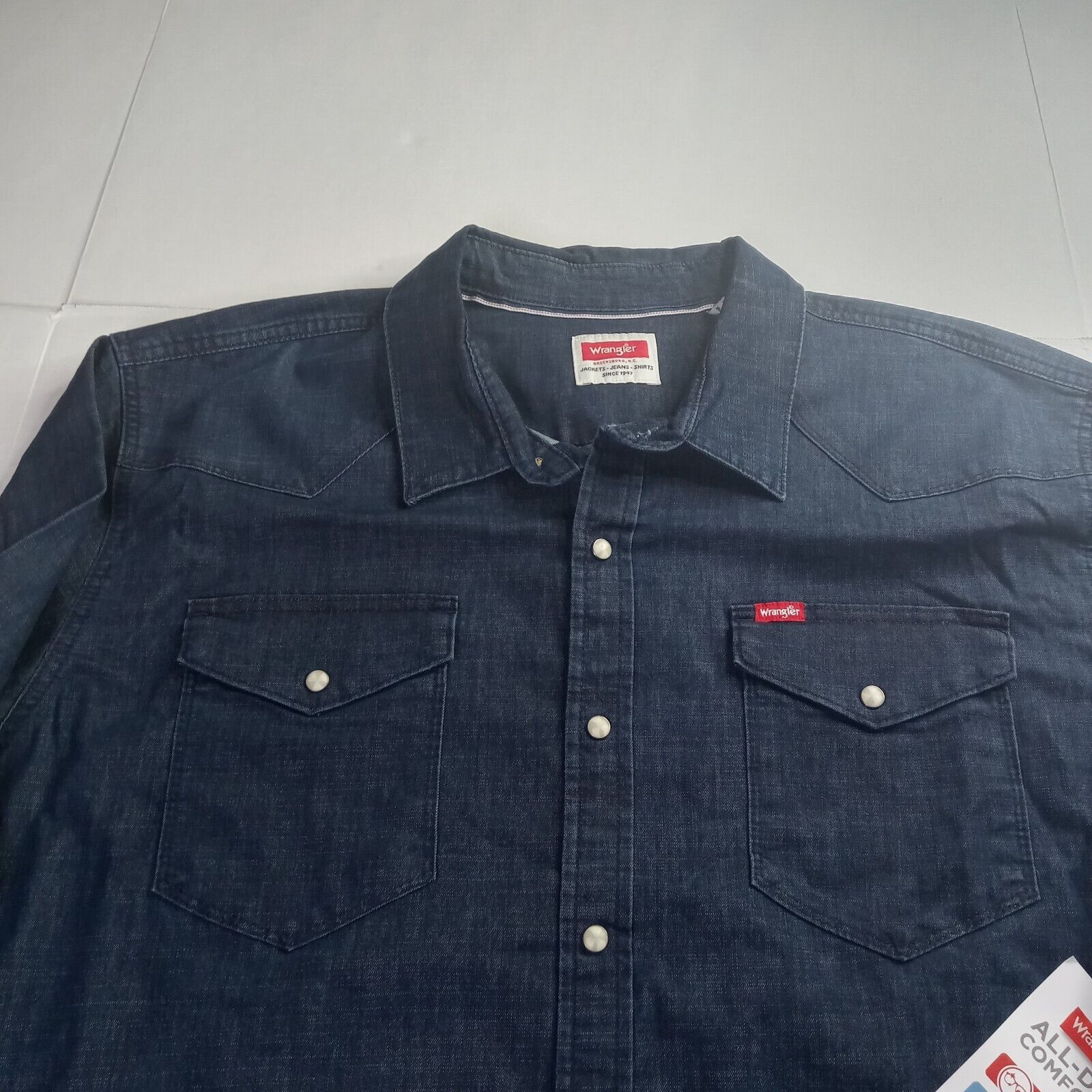 Wrangler Wrangler Slim Fit Snap Woven Shirt Mens 2XL Cowboy Wash Blue Size US XXL / EU 58 / 5 - 3 Thumbnail