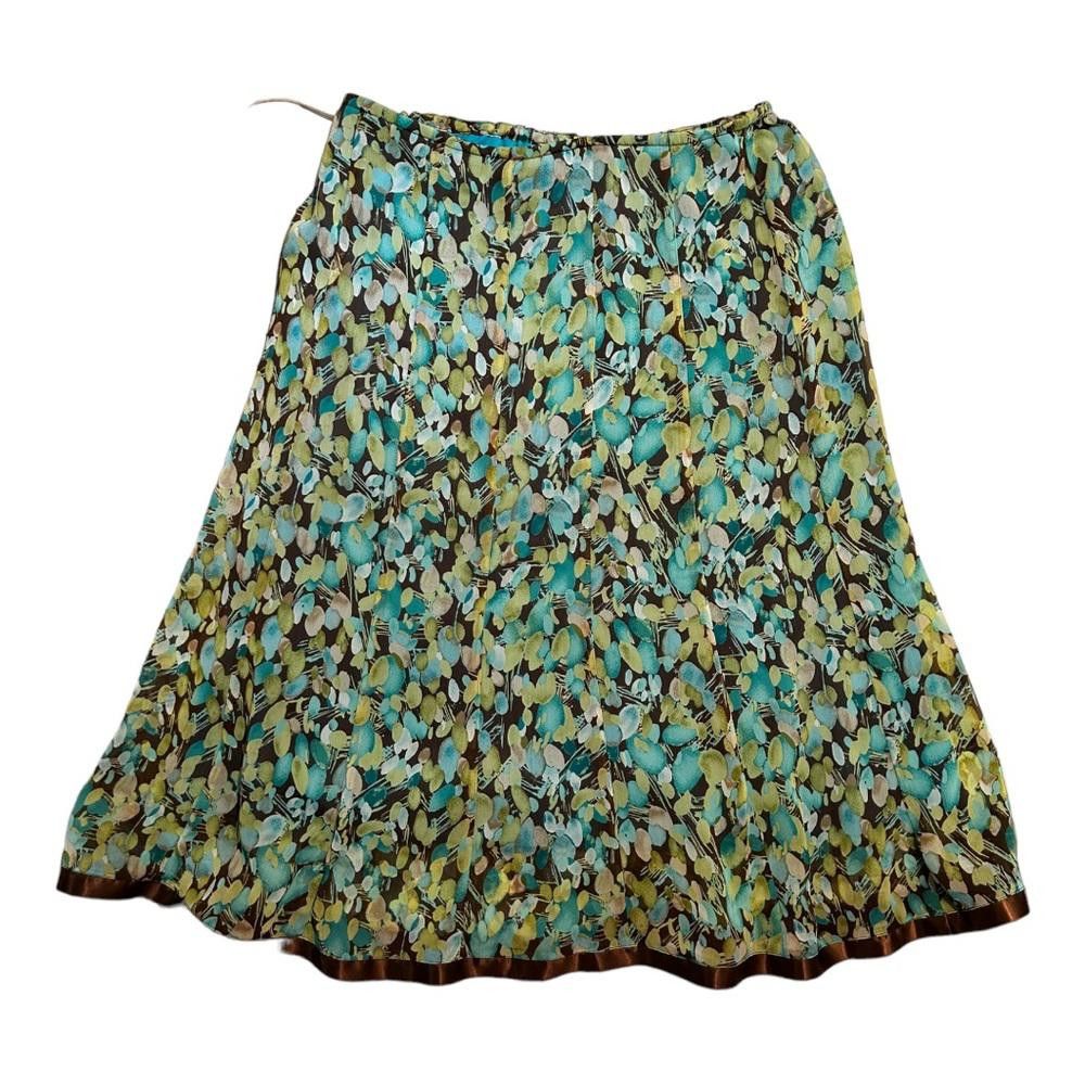 Designer Vintage Floral Midi Skirt W Brown Trim Size 10 Size 32" / US 10 / IT 46 - 1 Thumbnail