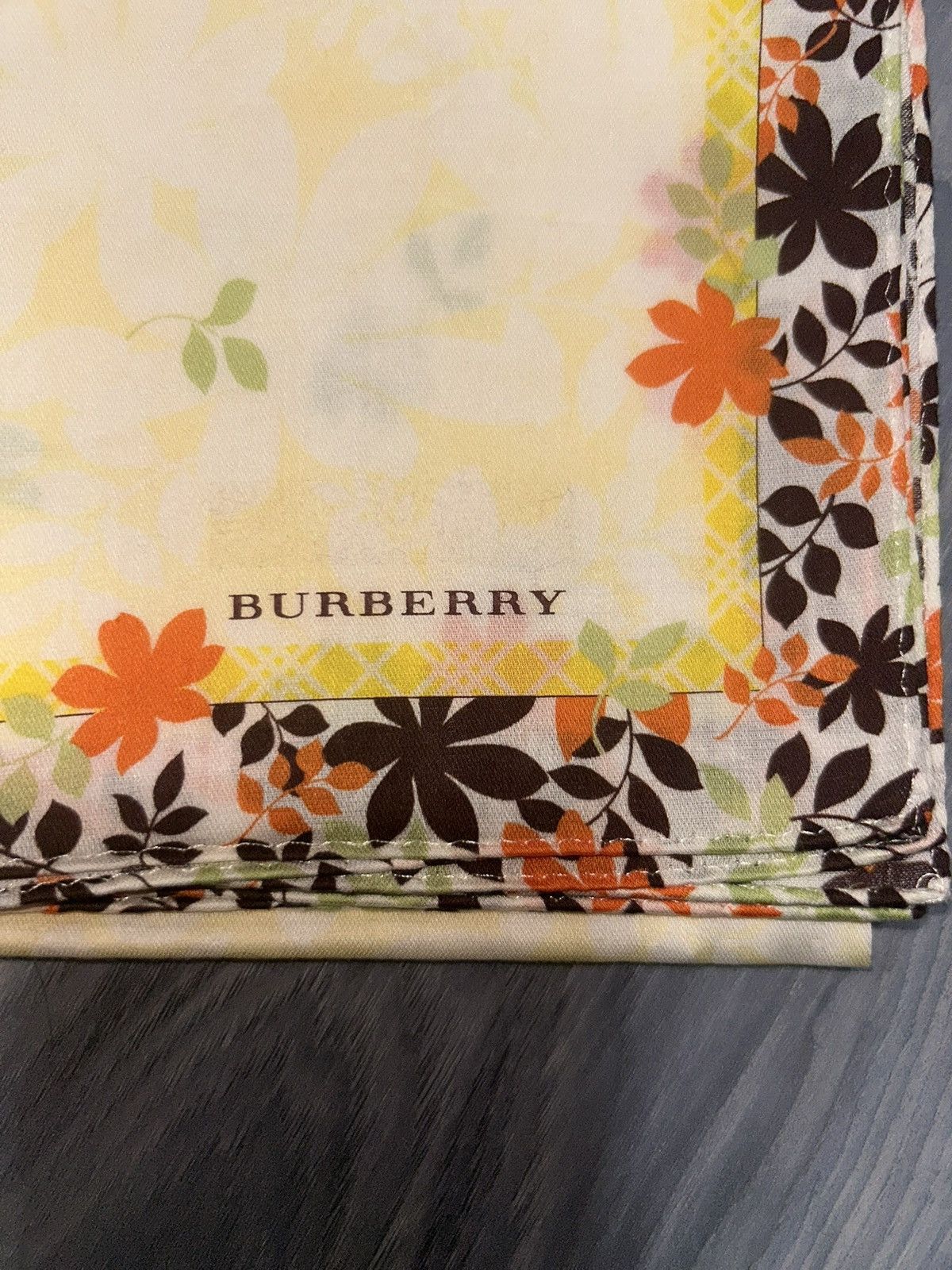 Burberry Burberry Orange & Brown Floral Border Cotton Handkerchief Size ONE SIZE - 3 Thumbnail