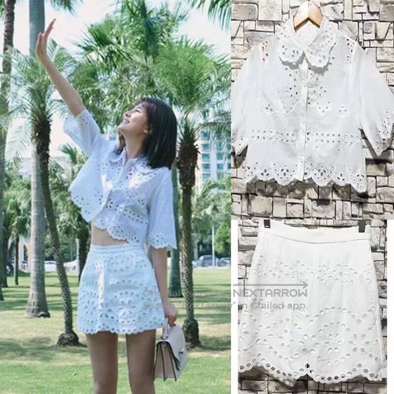 Valentino Valentino Lace embroidered cut-out white suit Size L / US 10 / IT 46 - 1 Thumbnail