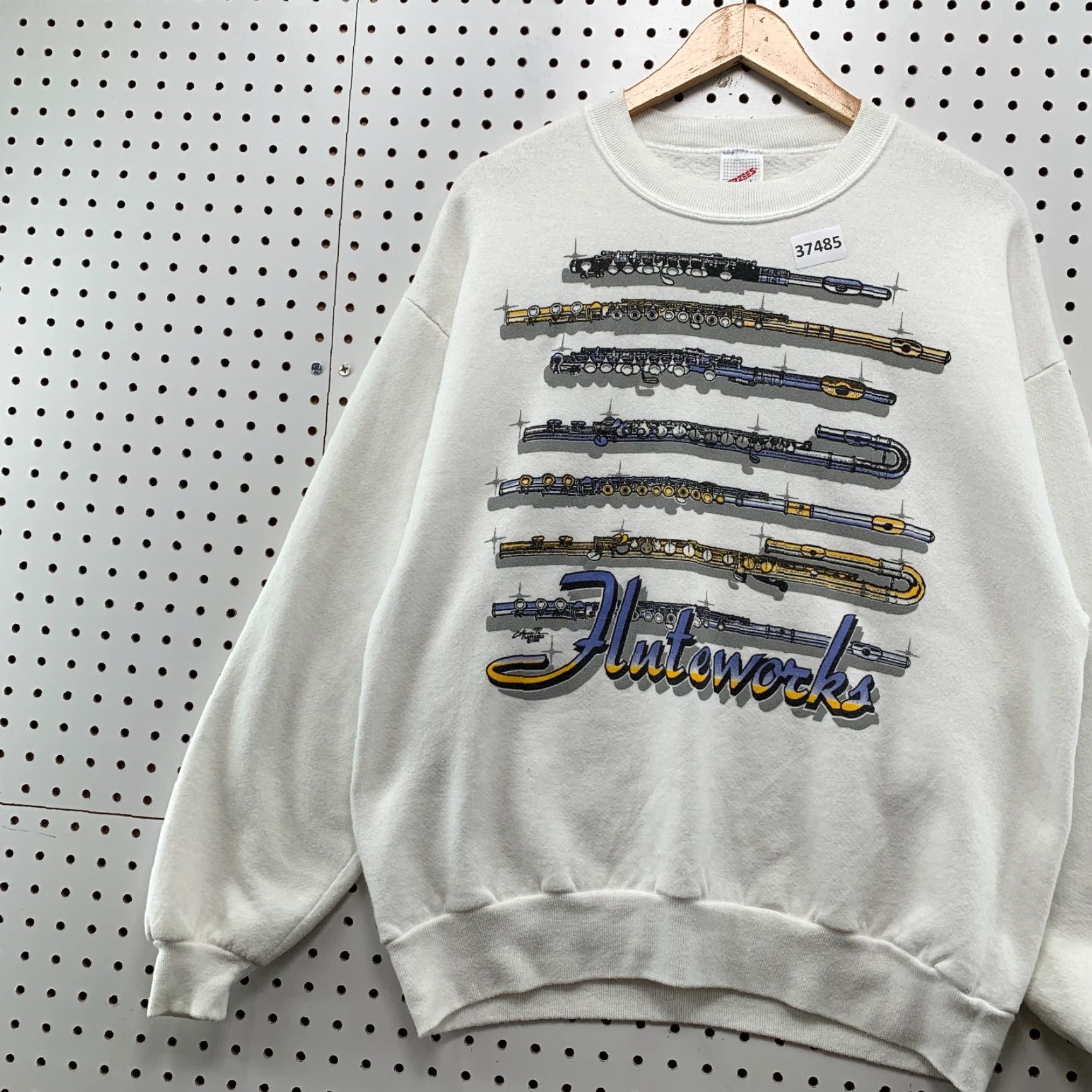 Jerzees VINTAGE 80s JERZEES Flute Graphic Crewneck Sweatshirt Men Large White Music Fleece Pullover Size US L / EU 52-54 / 3 - 3 Thumbnail