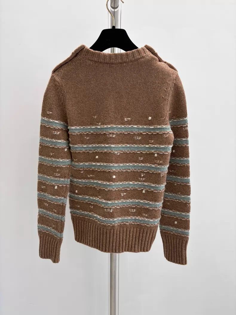 Chanel Chanel Khaki blue striped button pullover sweater Size XXS / US 00 / IT 34 - 2 Thumbnail
