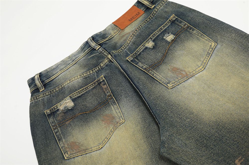 Vintage Heavy-duty washed hippie flared ink-splashed ripped jeans Size US 32 / EU 48 - 5 Thumbnail