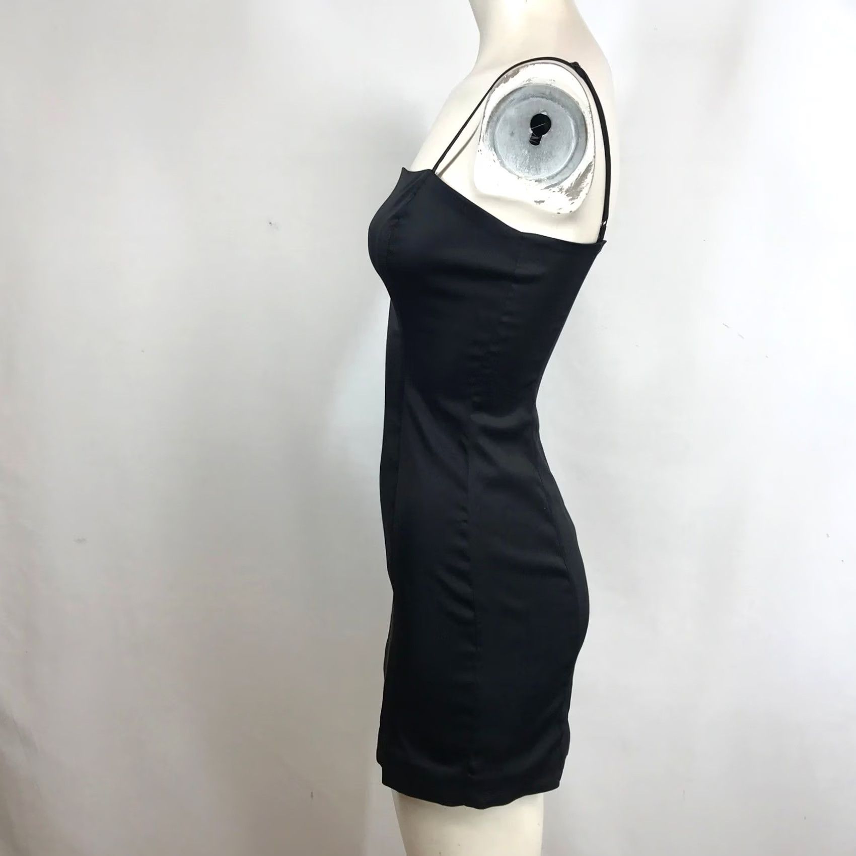Vintage Sunday Best Aritzia Black Satin Square Neck Mini Bodycon Dress Size 2 90s Rock Party Cocktail Formal Sleeveless Zip Back Womens Size XS / US 0-2 / IT 36-38 - 6 Thumbnail