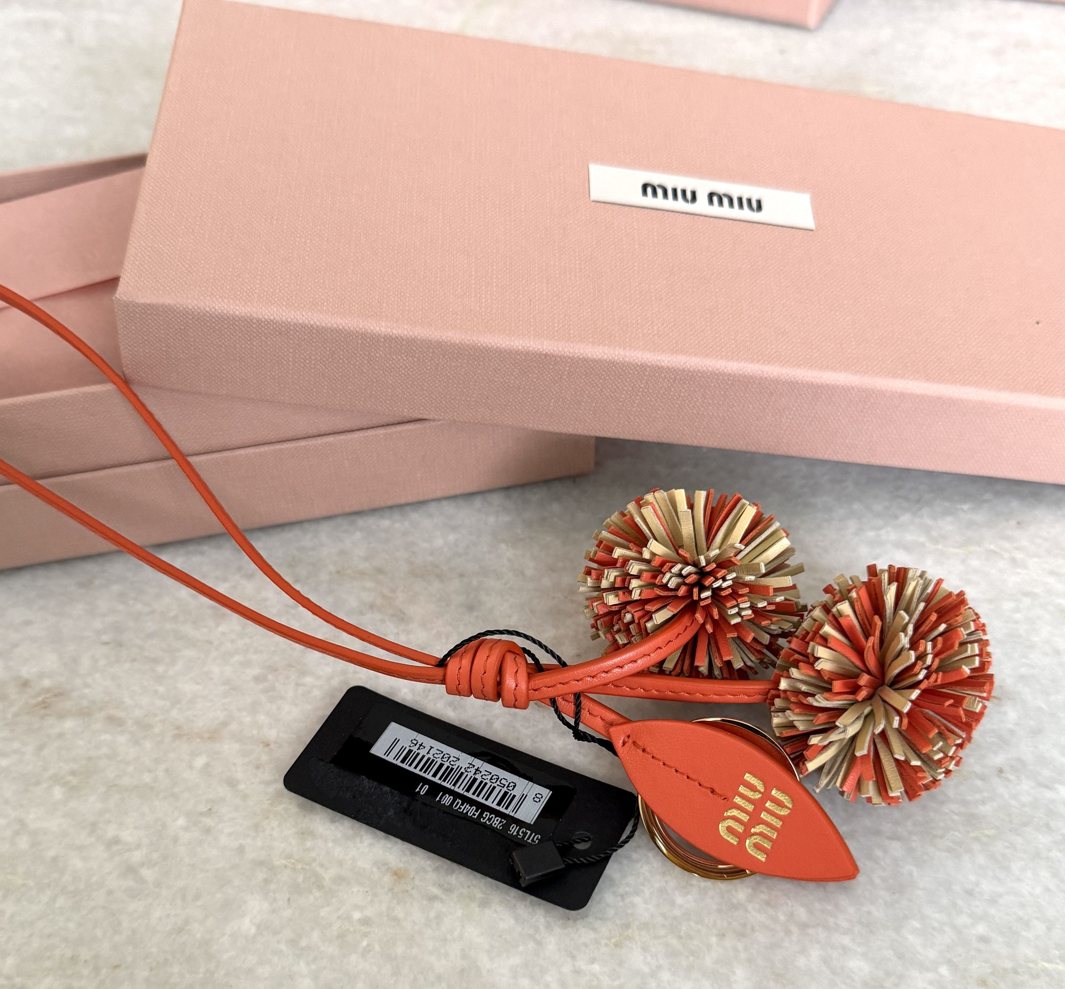 Miu Miu Miu Miu Pom Pom Charm 5TL516 Leather Bag Charm Trick Orange Size ONE SIZE - 4 Thumbnail