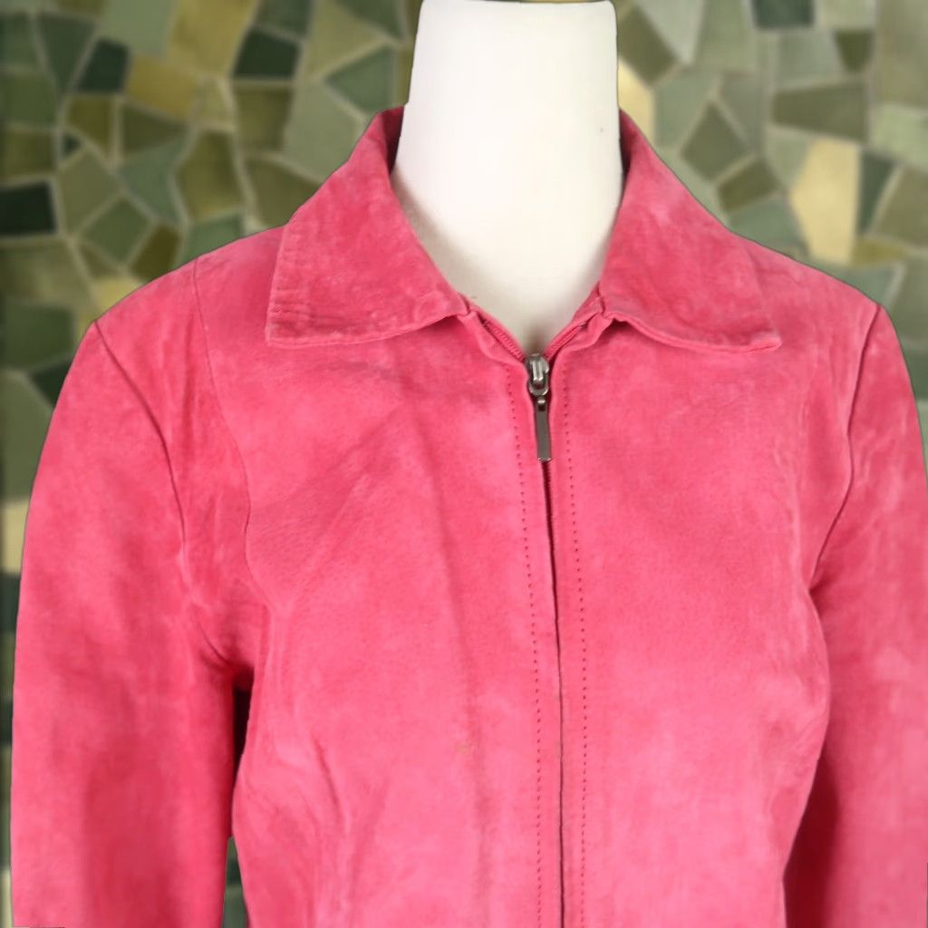 VINTAGE Eddy 100 pink suede leather zip front jacket Women 10P Y2K Biker